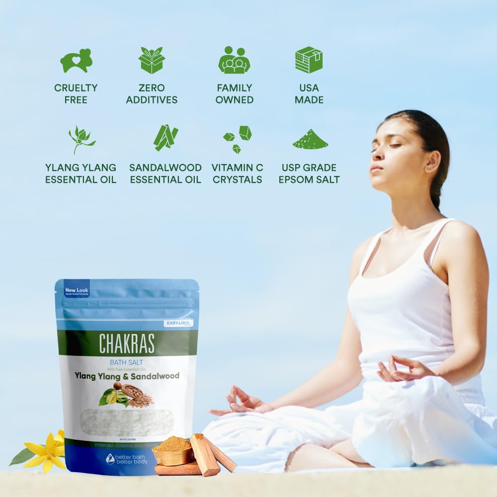 Chakras Bath Salt 32 Ounces Epsom Salt With Natural Ylang Ylang, Sandalwood, Eucalyptus, Frankincense, Chamomile And Cinnamon Es