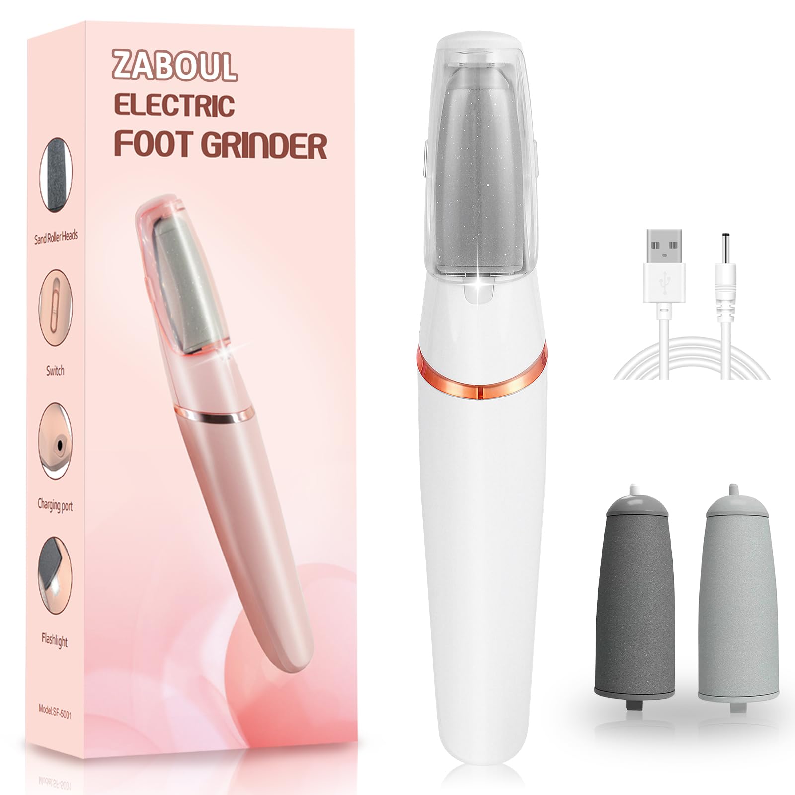 ZABOUL Electric Foot Callus Remover, Callus Remover for Feet Rechargeable Portable Pedicure Tool Kit, Smooth Pedicure Wand for F