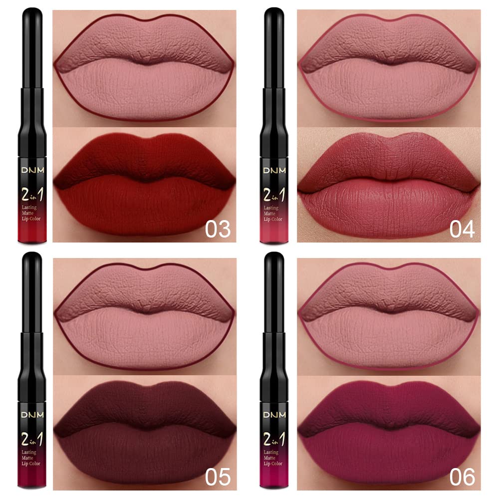 Evpct 6Pcs Dark Red Mauve Purple Plum Matte Lip Stain Lip Liner And Lipstick Set Long Lasting Waterproof Labiales Matte Mate Lar