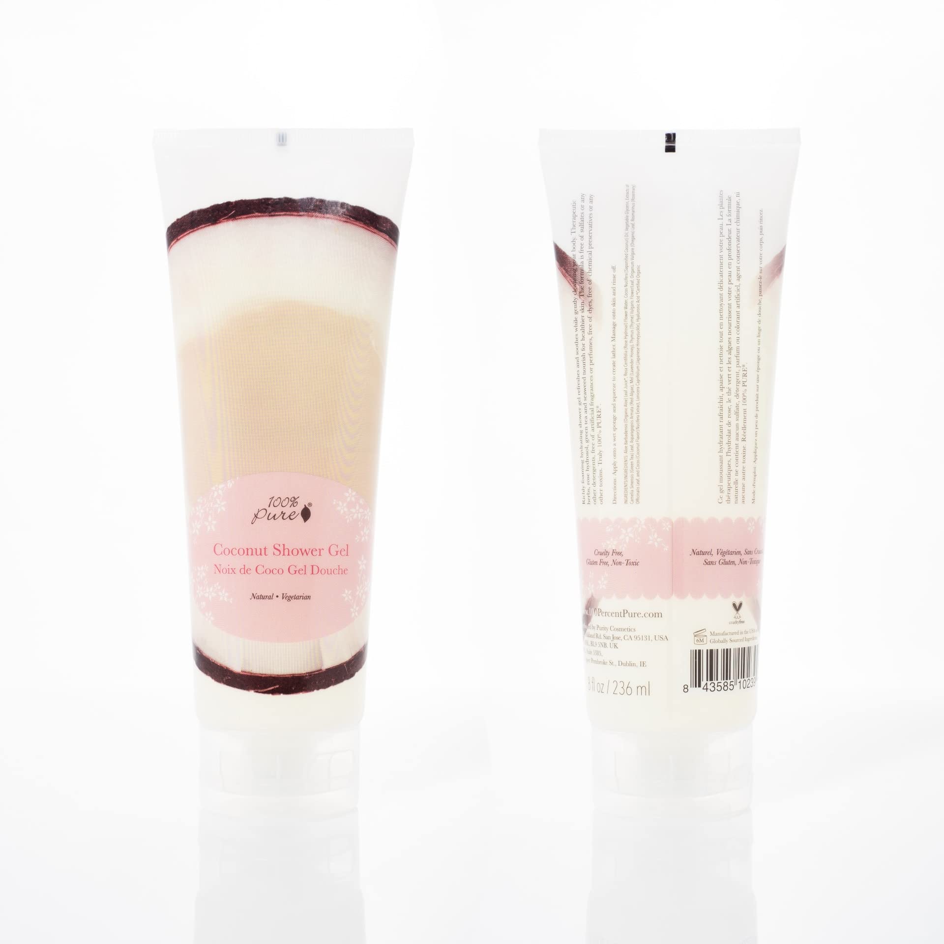 100% Pure Coconut Shower Gel Natural Foaming & Hydrating Body Wash - Deeply Moisturizing Gentle Soap Cleanser For All Skin Types