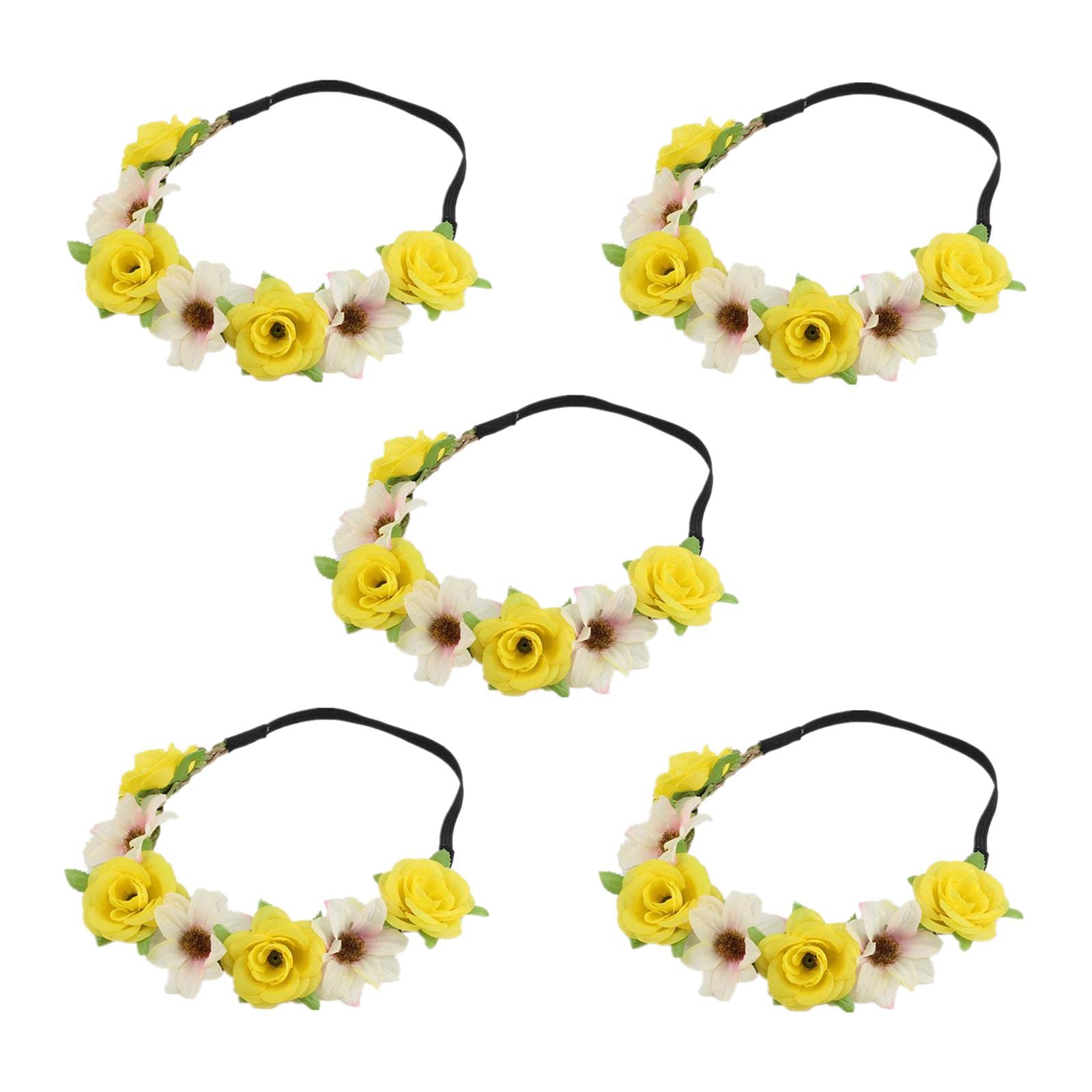 CALANDIS 5Pcs Headdress Flower Crown Bride Headband Wreath for Wedding Yellow | Hats & Headwear | Clothing, Shoes & Accessories