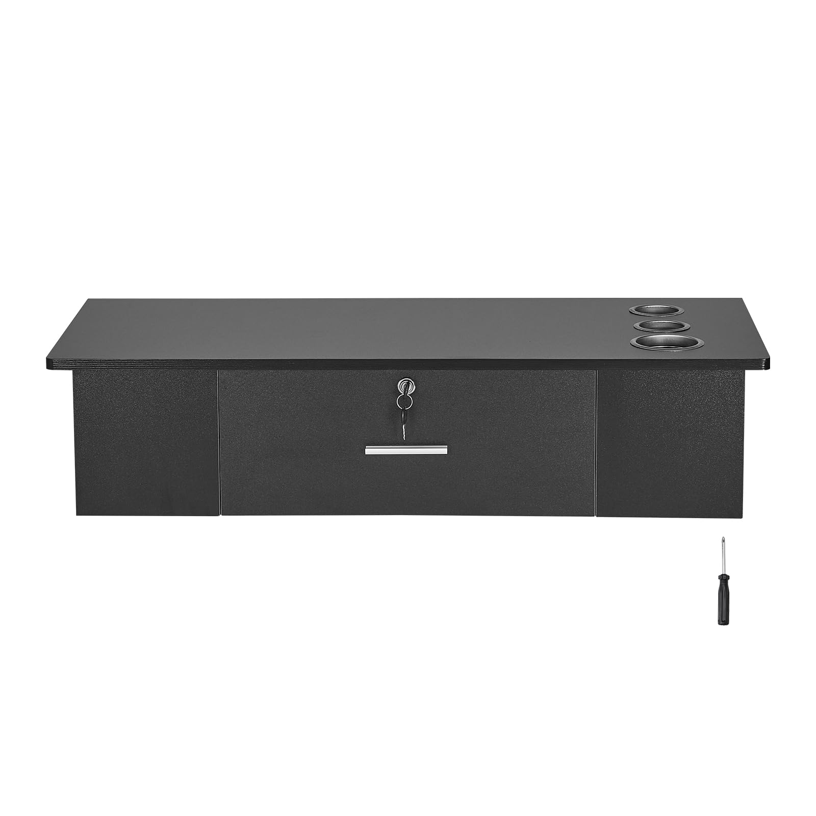 Vevor Wall Mount Styling Station, Hair Barber Table With 3 Hair Dryer Holders, One Lockable Drawer, Beauty Salon Equipment For S