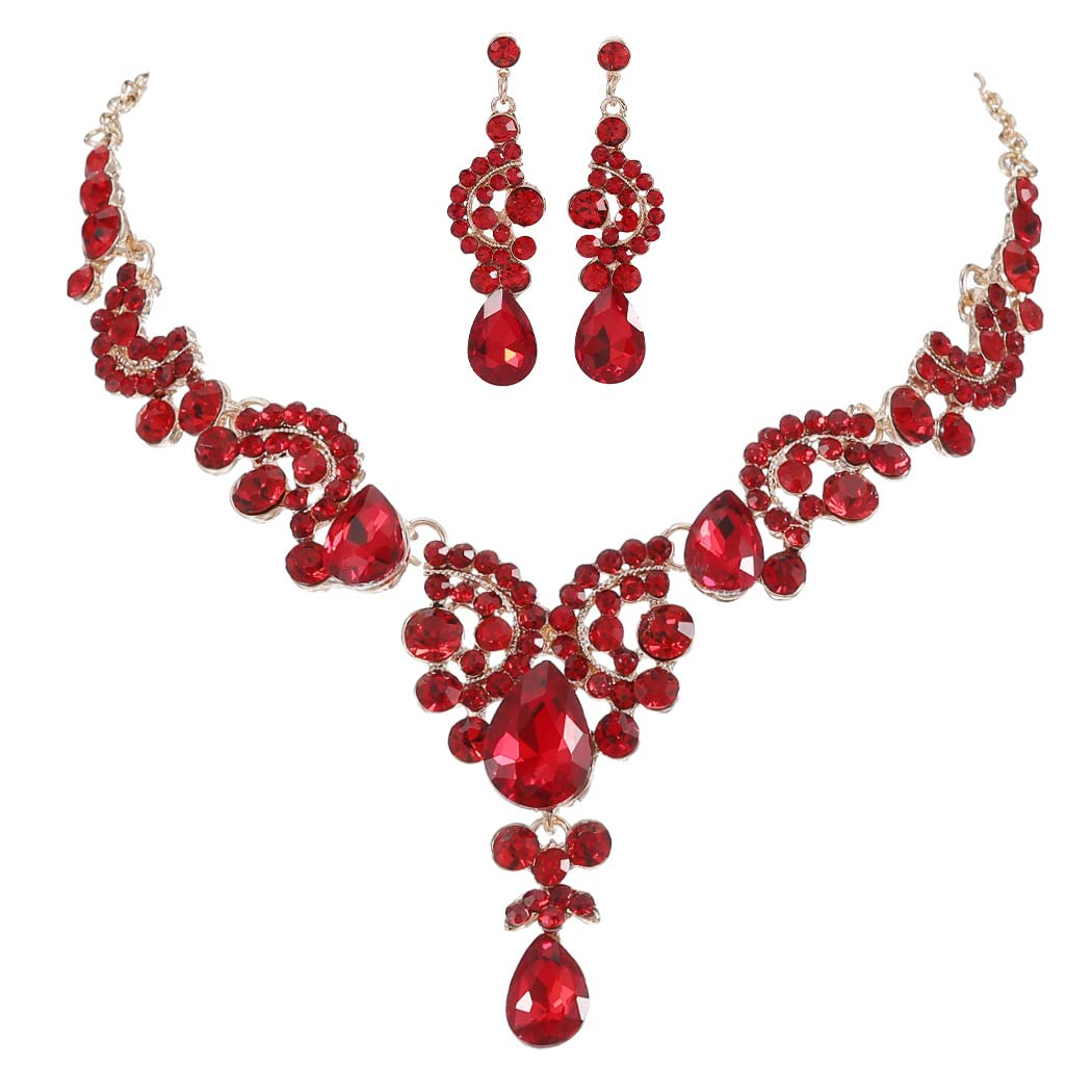 Unicra Bride Wedding Jewelry Sets Crystal Bridal Necklace Earrings Set Rhinestone Choker Necklace Prom Costume Jewelry for Women