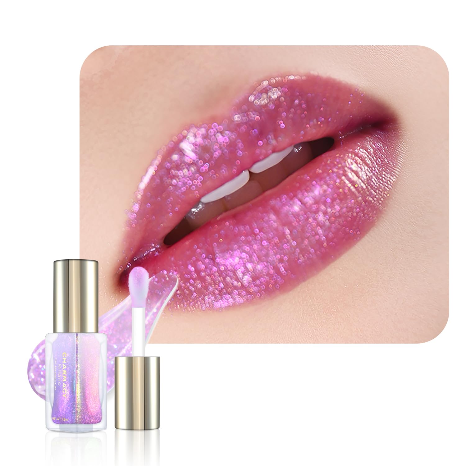 CHARMACY Aurora Glitter Moisturizing Lip Gloss, MultiColor Shimmer Lip Gloss, Hydrating NonSticky Formula Glitter Lip Glaze, Ea