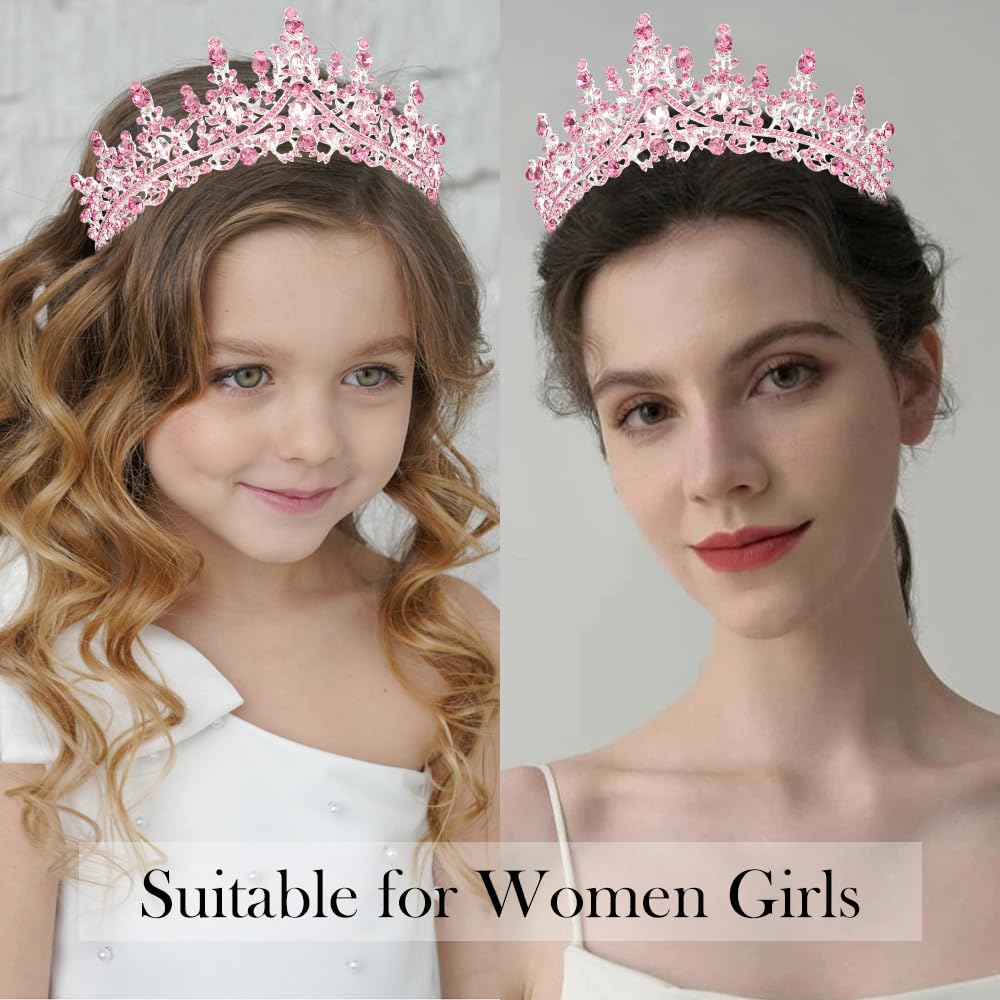 ATODEN Birthday Girl Tiara Queen Crown Pink Tiaras and Crowns for Women Girls Crystal Princess Tiara Rhinestone Headbands Quince