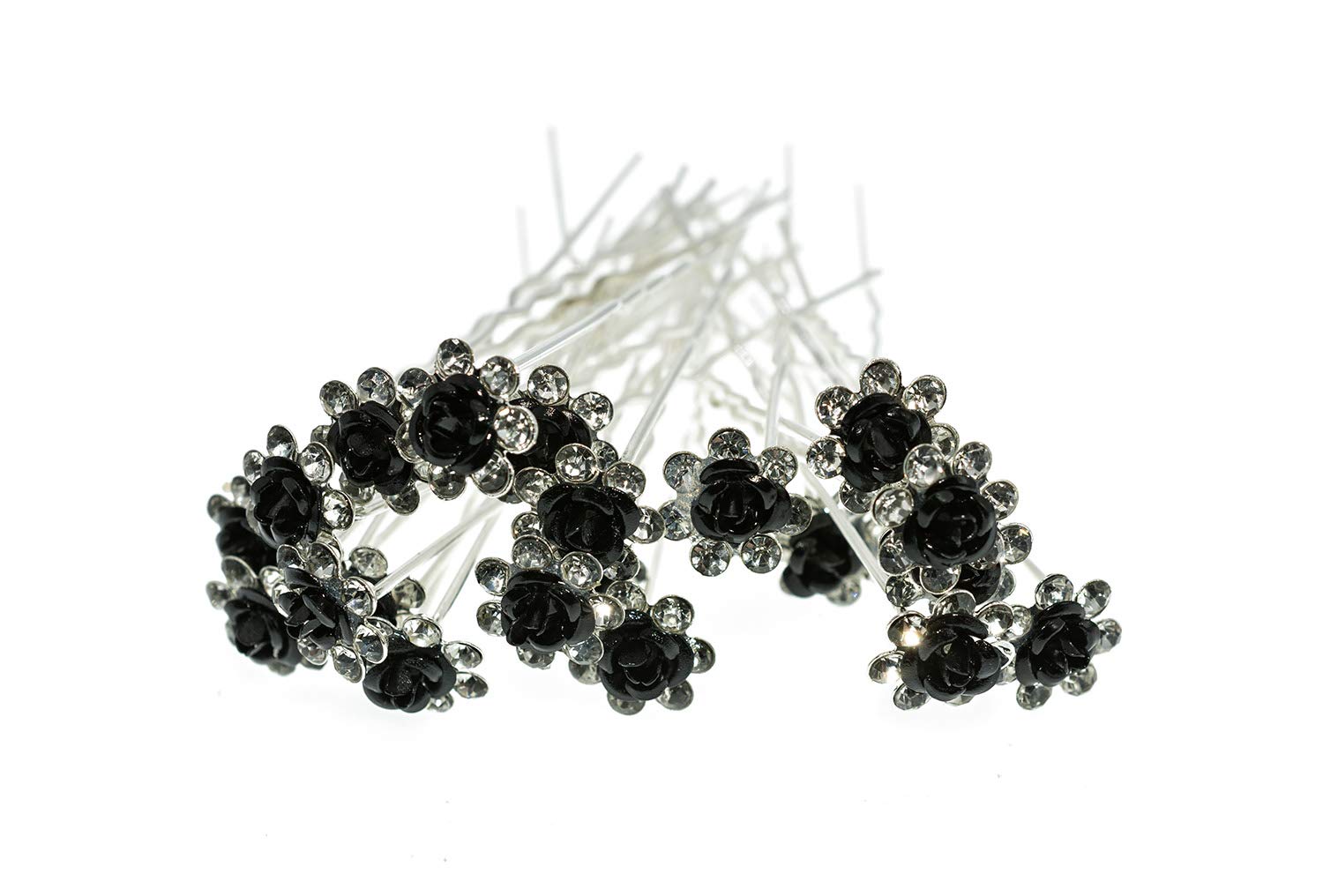 AKOAK 20 Pcs/Lot Women Wedding Bridal Clear Crystal Rhinestone Rose Flower Hair Pin Clips Hair Accessories Jewelry Barrettes Hea