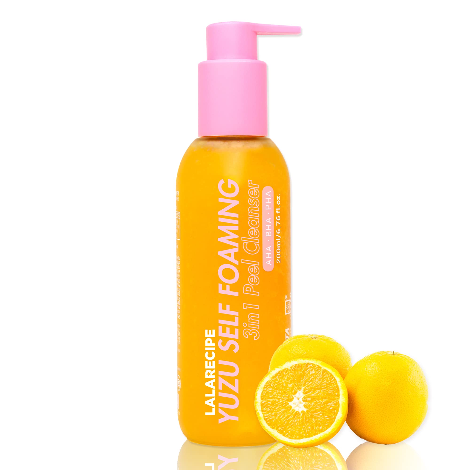 LALARECIPE Yuzu Self-Foaming 3-in-1 Facial Cleanser - Korean Daily Face Wash with AHA BHA PHA for Gentle Exfoliation and Pore Ca