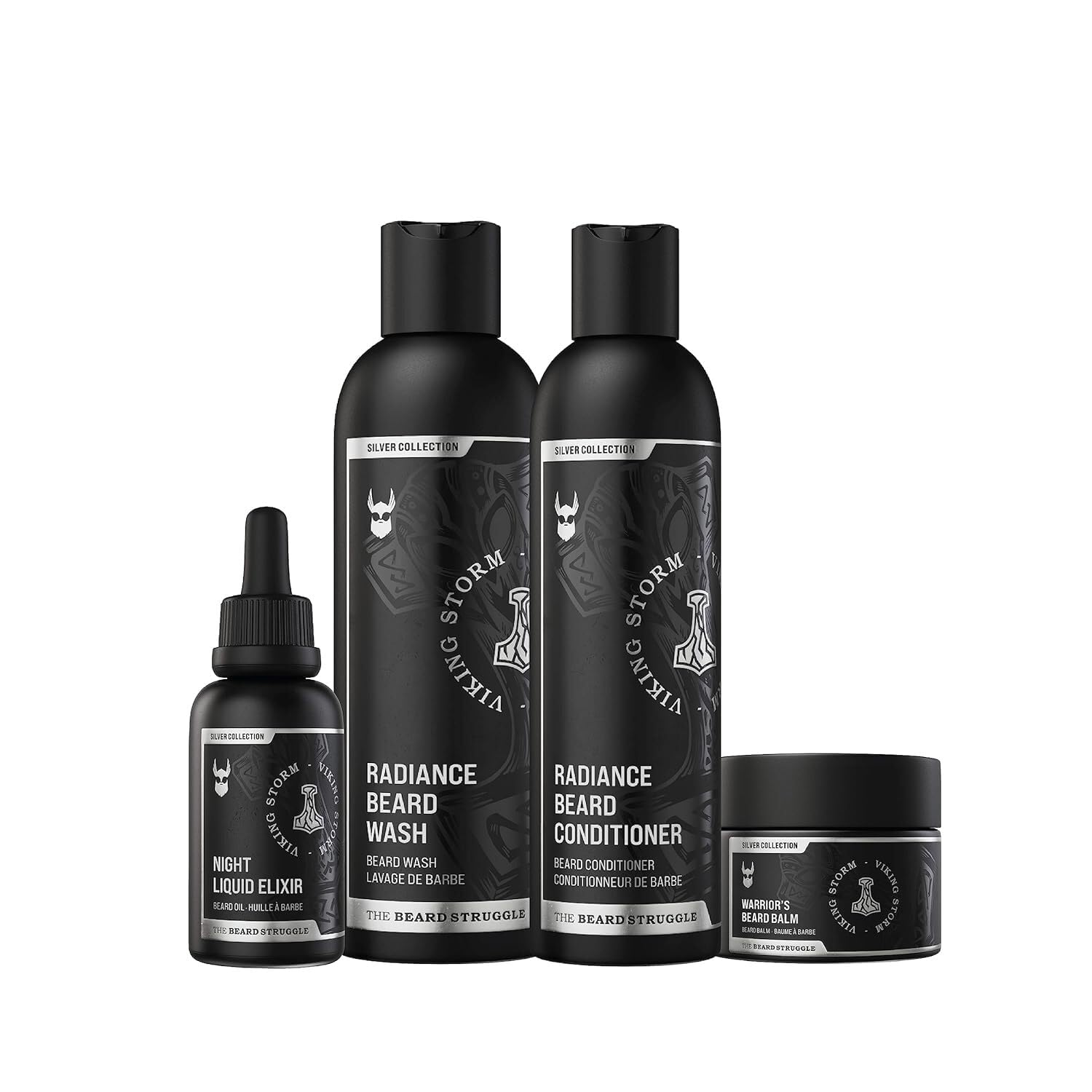 The Beard Struggle Beard Growth Kit For Men Includes Beard Balm, Beard Oil, Beard Wash, & Beard Conditioner - Silver Collection