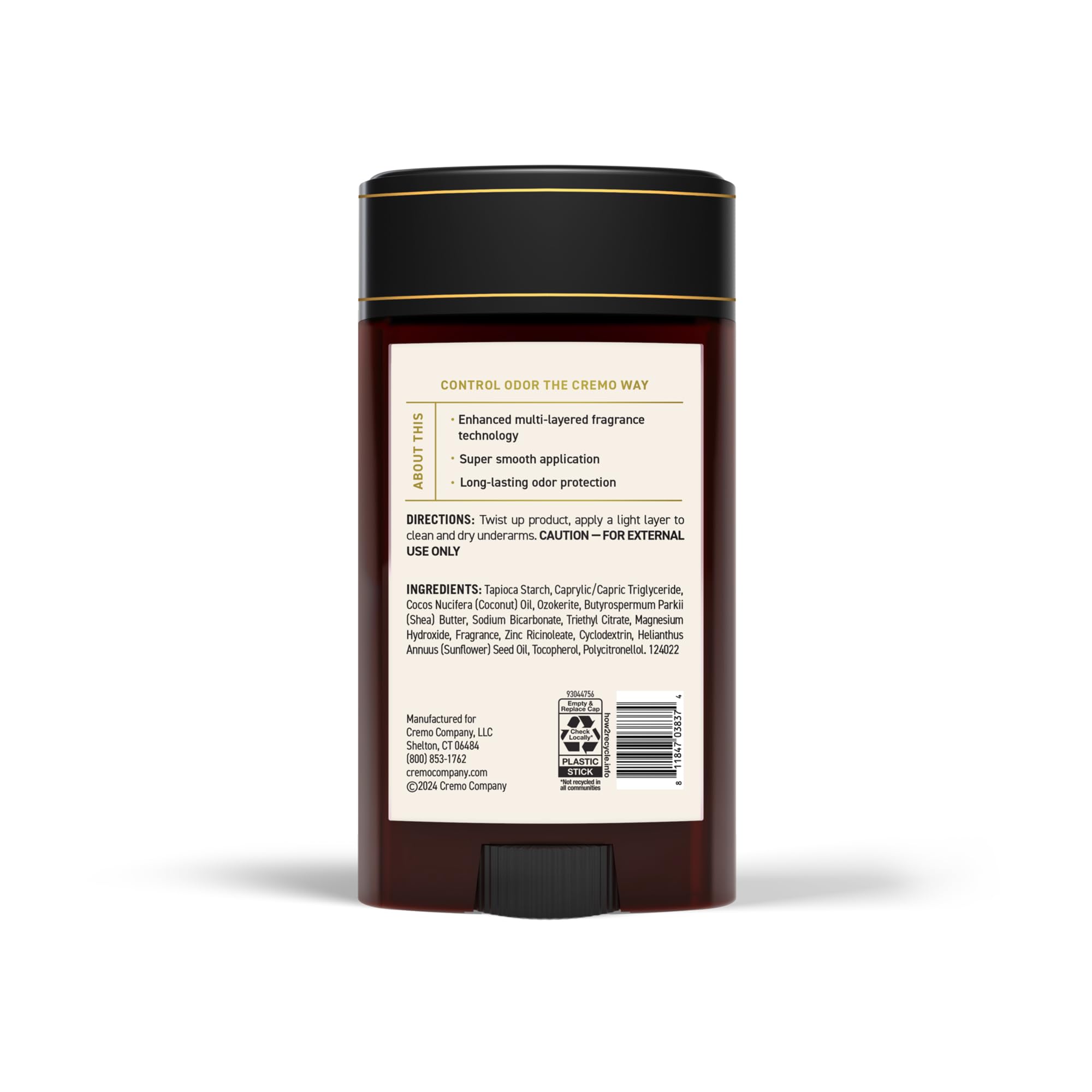 Cremo Italian Bergamot Aluminum Free Deodorant for Men, 48-hour Long Lasting Odor Protection, 2.65oz