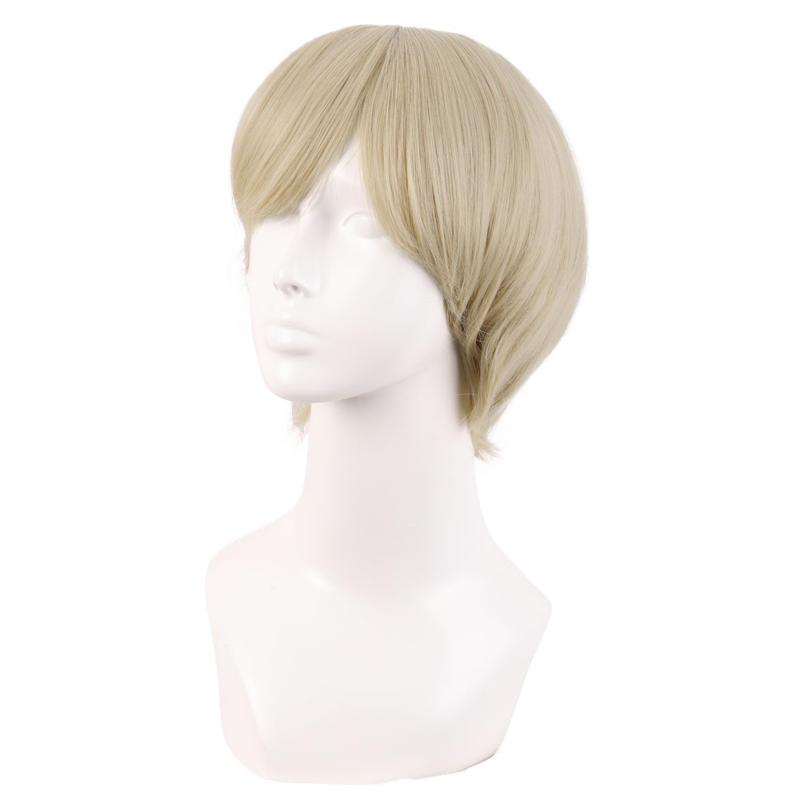 MapofBeauty 10 Inch/25 cm Side Bangs High temperature fiber Fashion Men Short Straight Wig (Blonde)