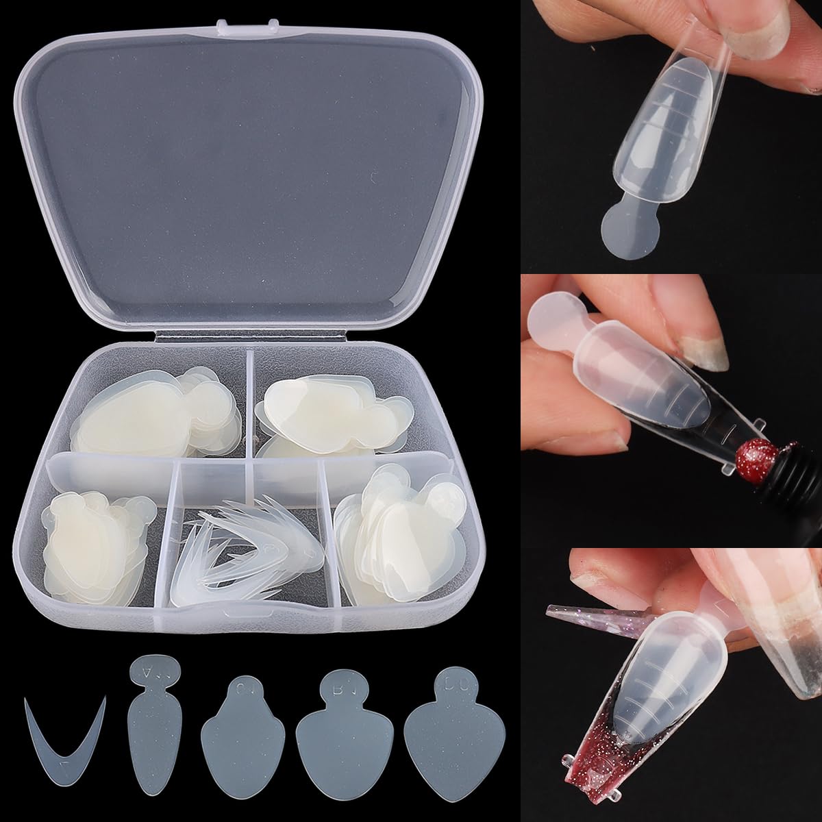 French Forma Dual Stickers, 60pcs Dual Forms Reusable Silicone Mold Pads, French Manicure Tips Inner Mold for Builder Gel Forms,