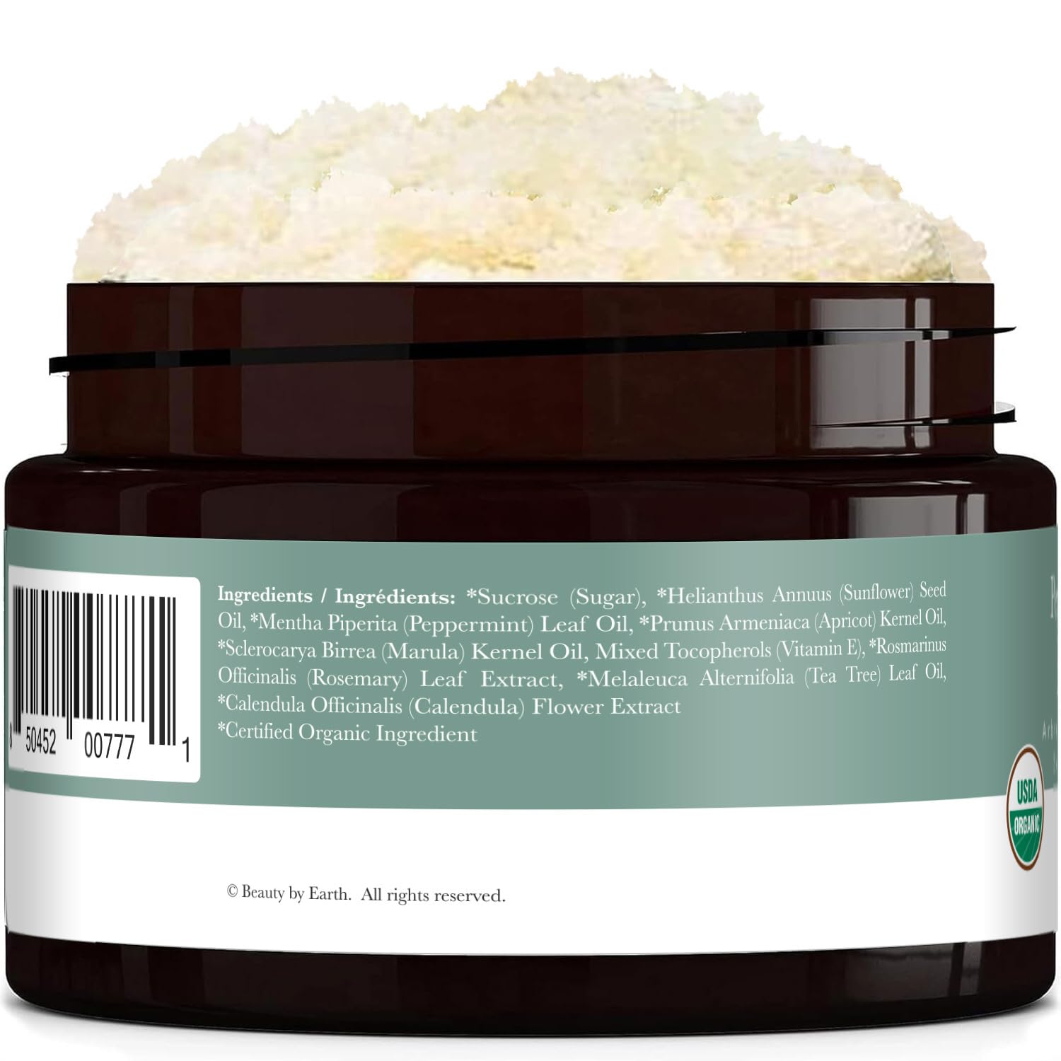 Peppermint Tea Tree Organic Body Scrub - USA Made Sugar Scrub with Natural Ingredients, Moisturizing Body & Foot Exfoliator for