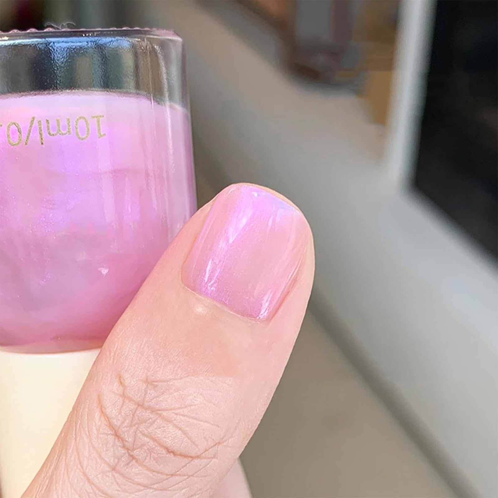 COSMOO Pink Shimmer Air Dry Nail Polish, Shimmer Iridescent Quick Dry Nail Lacquer for Nail Art Varnish-10ml