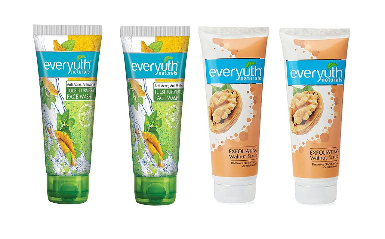 Everyuth Naturals A Combo Of Complete Face Care Anti Acne Anti Marks Tulsi Turmeric Face Wash And Exfoliating Walnut Scrub 50 G