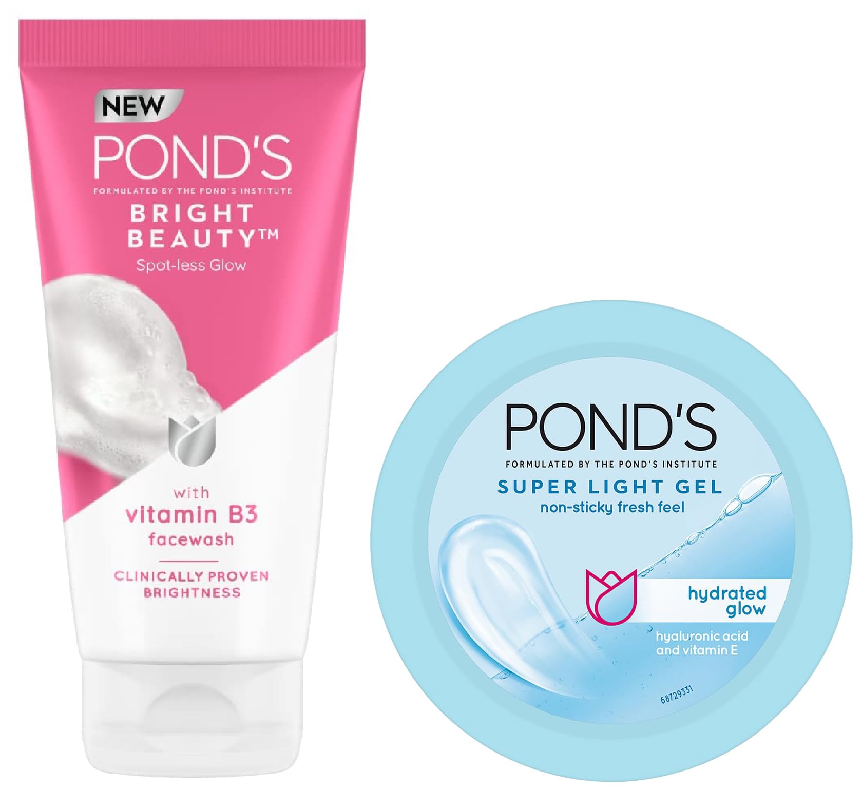 PondS Super Light Gel Oil Free Face Moisturizer 100G & Ponds Bright Beauty Spotless Glow Facewash With Vitamin B3 150G Combo