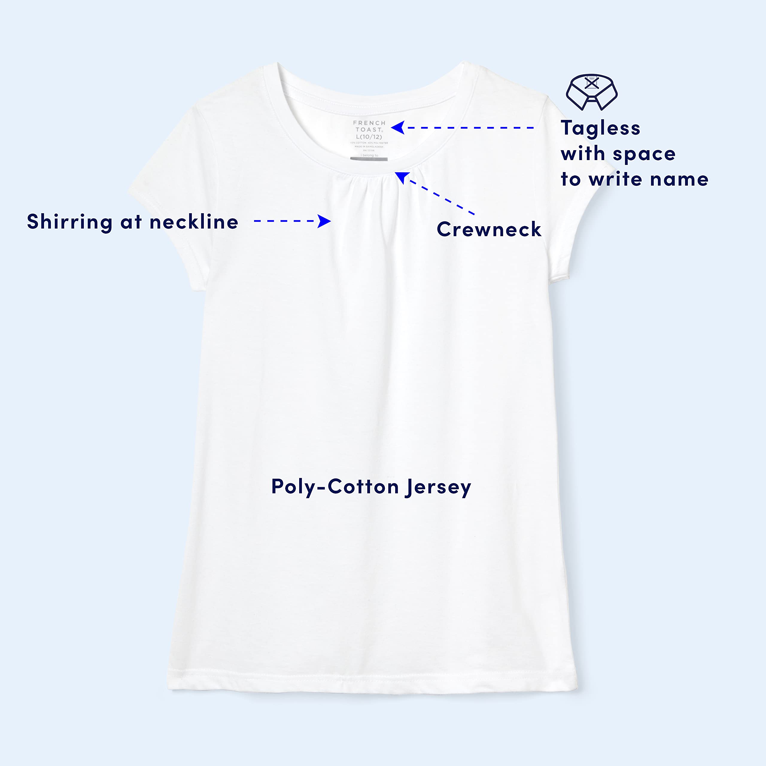 French Toast girls Short Sleeve crewneck T-shirt Tee T Shirt, Red, 2 US