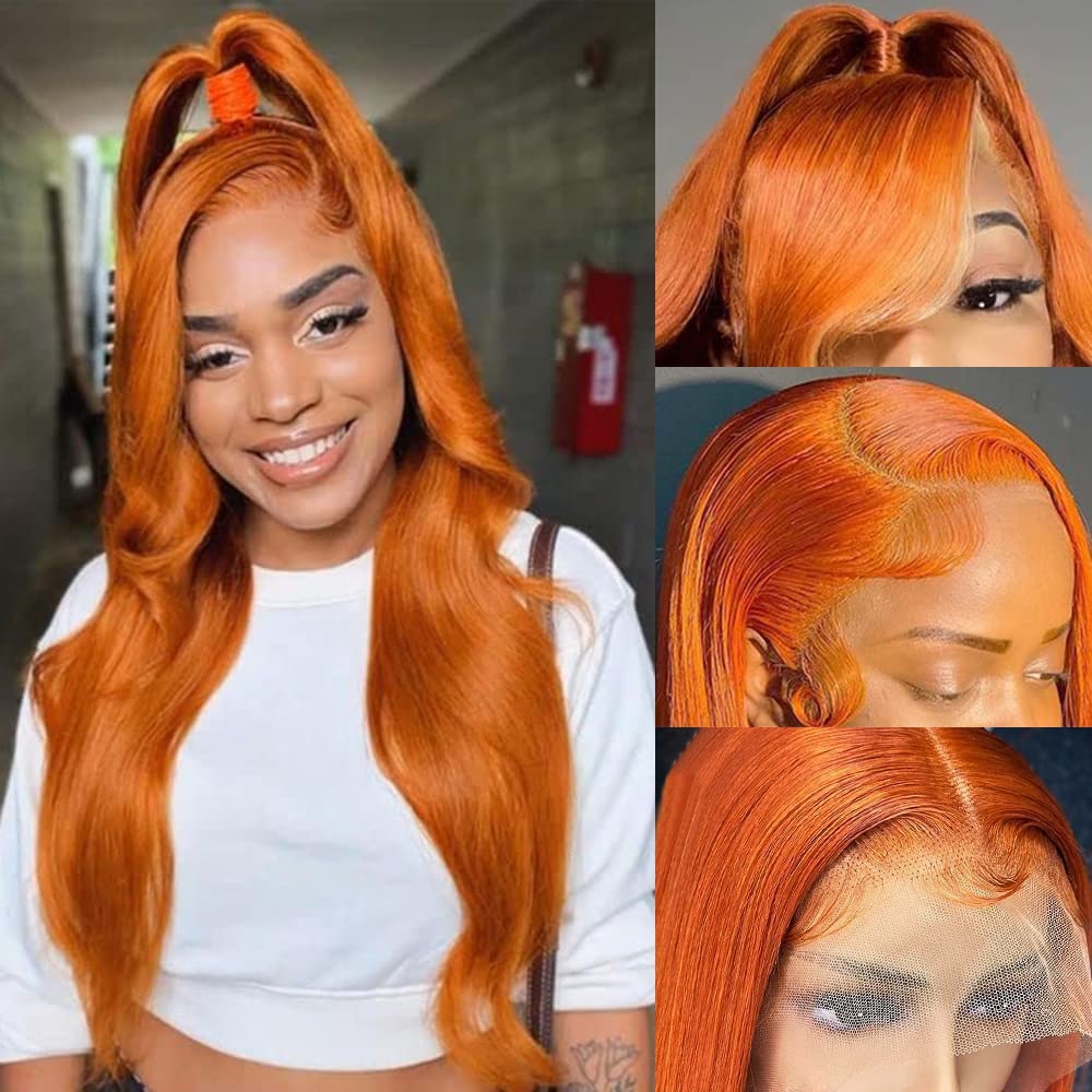 Orange Ginger Lace Front Wigs Human Hair Pre Plucked Body Wave 13x4 Colored Human Hair Lace Front Wigs HD Lace Frontal Human Hai