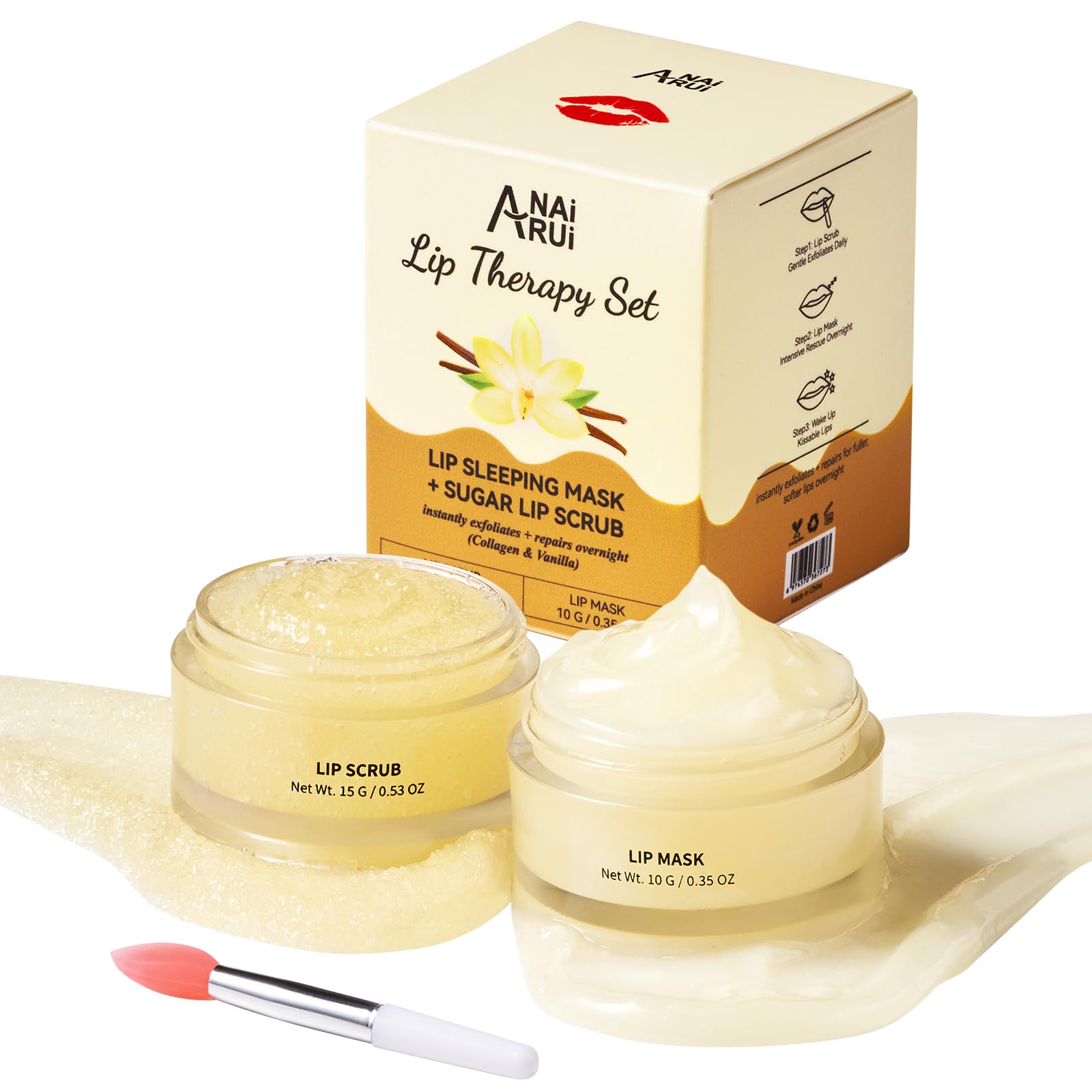 ANAI RUI Lip Mask and Scrub Set, Lip Sleeping Mask & Lip Exfoliator/Scrub for Exfoliating & Lip Overnight Treatment, Lip Care Gi