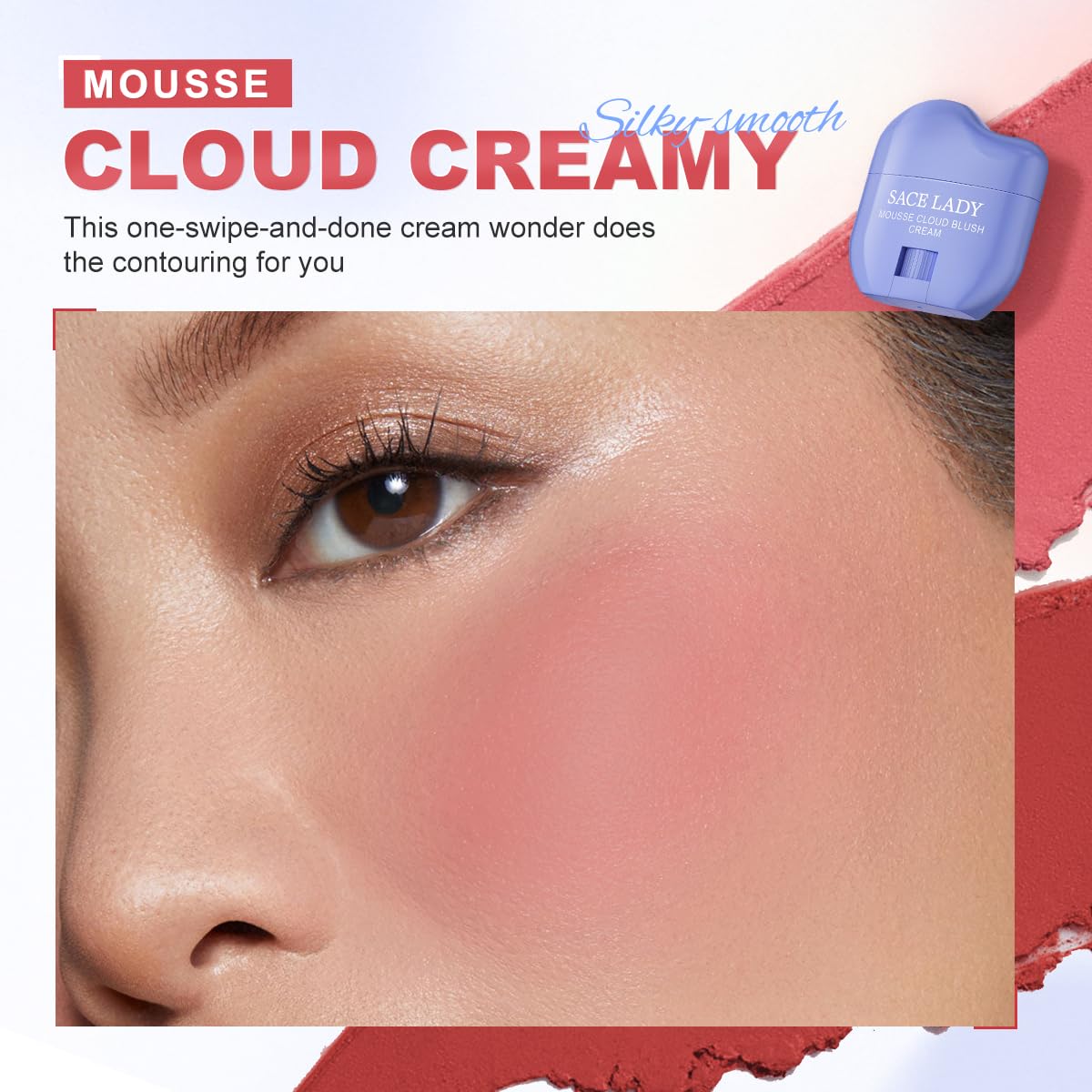 SACE LADY Creamy Blush Face Makeup, No Drying Blusher Cosmetics Pigmented Smooths Nourishes for Lip Eye Cheek Beauty Make Up, 0.
