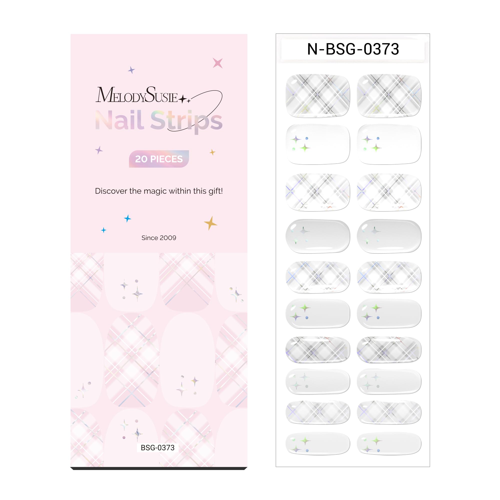 MelodySusie Semi Cured Gel Nail Strips (White Argyle Check)-20 PCS Gel Nail Stickers, Stars Gel Nail Wraps - UV Light Required, 