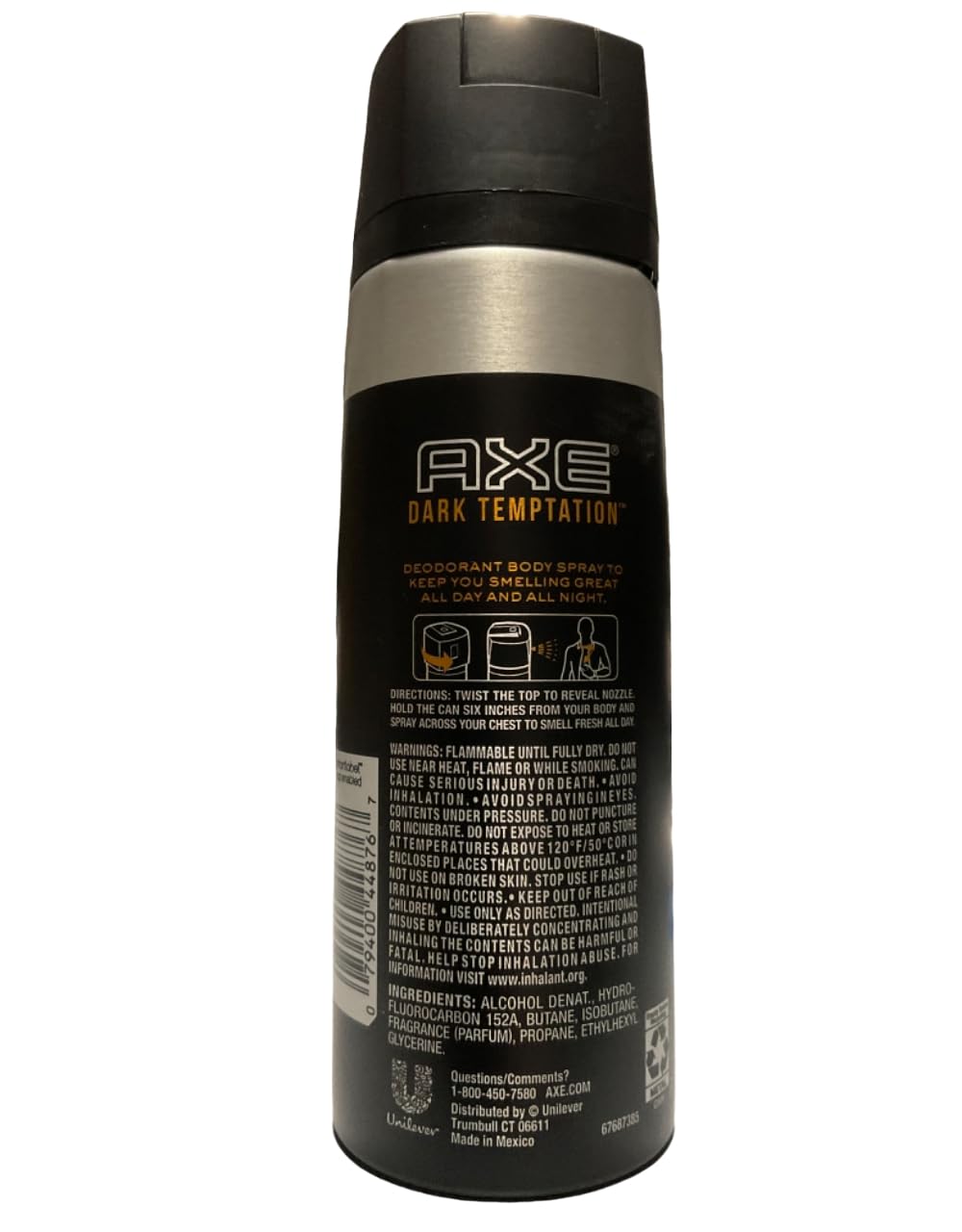 Axe Body Spray Deodorant for Long Lasting Odor Protection Dark Temptation All Day Fresh Scent Mens Deodorant Formulated Without