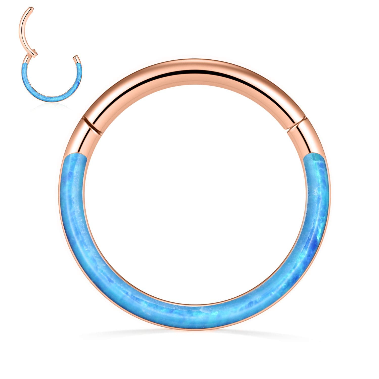 16G Septum Jewelry Blue Opal Septum Rings Rose Gold Daith Jewelry Conch Hoop Earrings 316L Seamless Higend Segment Nose Ring Hoo