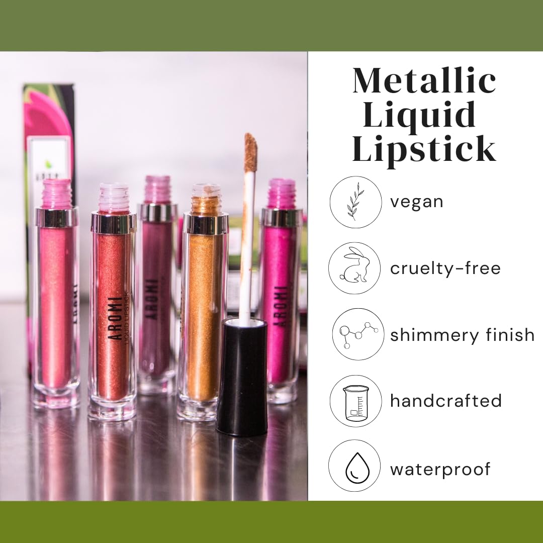 Aromi Hot Pink Metallic Liquid Lipstick | Magenta Lip Color With Shimmery Finish, Vegan, Cruelty-Free, Long-Lasting And Smudge P