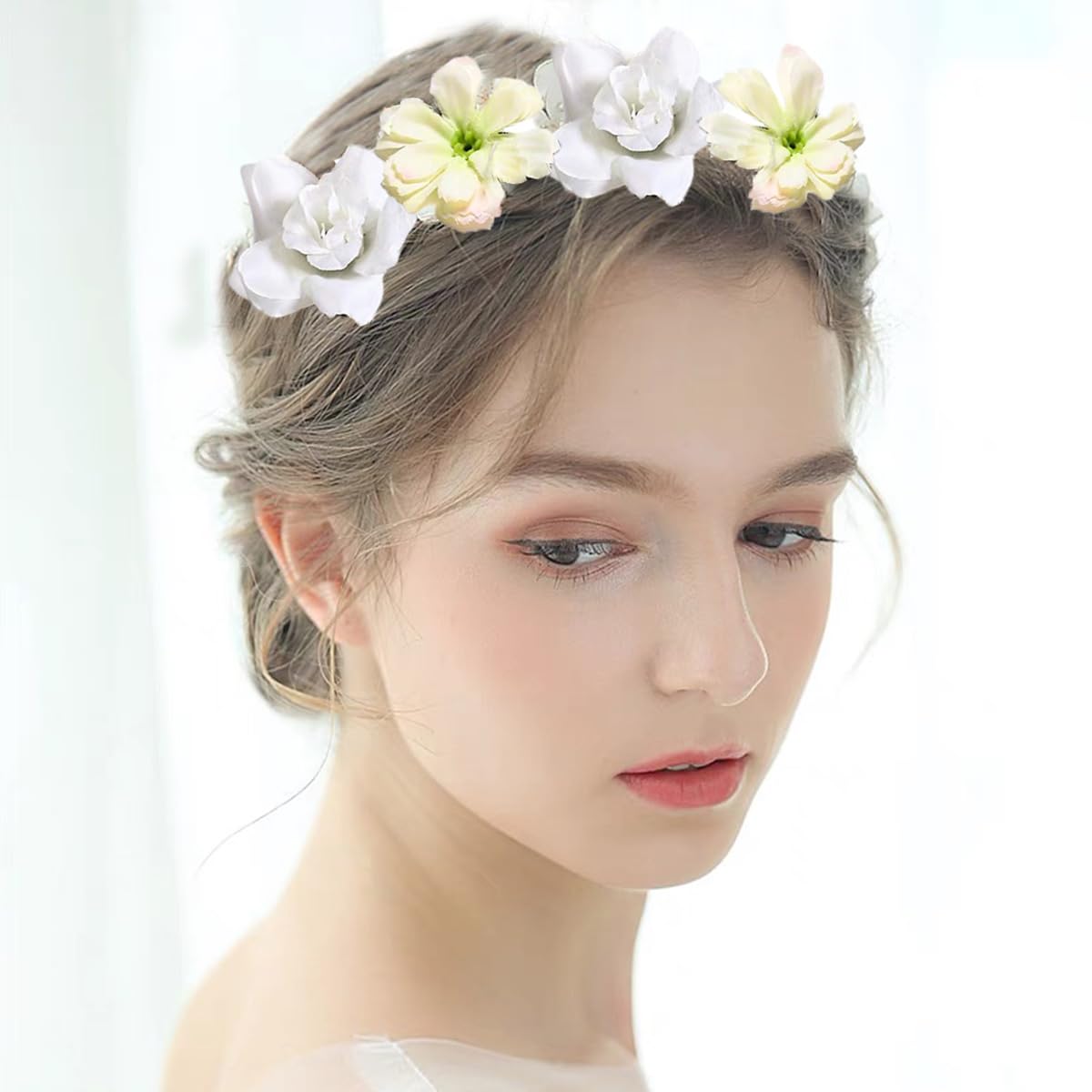 Ainvhh 4 Pcs Rose Gesang Wreath Floral Crown Headband Hair Wreath Adjustable Headpiece Halo for Bohemian Style Bride Bridesmaid
