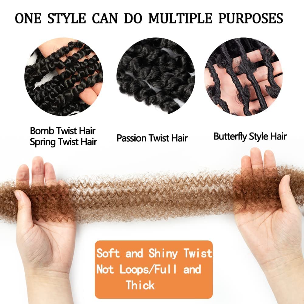 8 Packs Springy Afro Twist Hair 16 Inch Pre-Separated Marley Twist Braiding Hair Soft Synthetic Crochet For Distressed Faux Locs