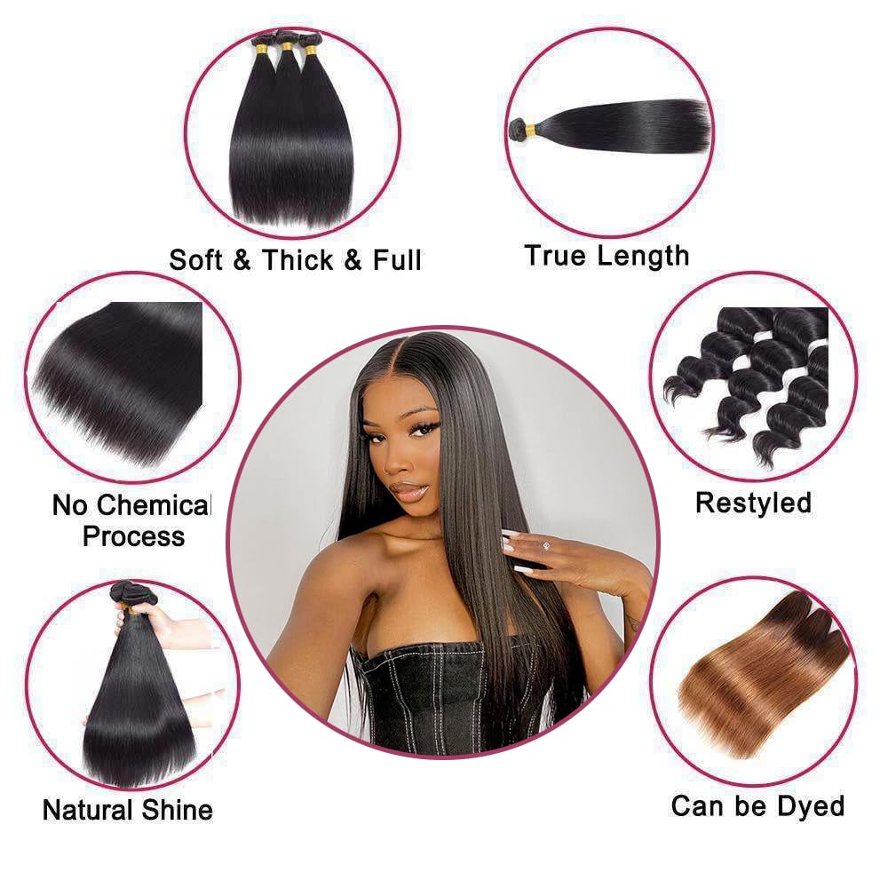 Fashion Vila Straight Bundles Human Hair Brazilian Virgin Human Hair 3 Bundles 22 24 26 Inch 100% Unprocessed Straight Human Hai