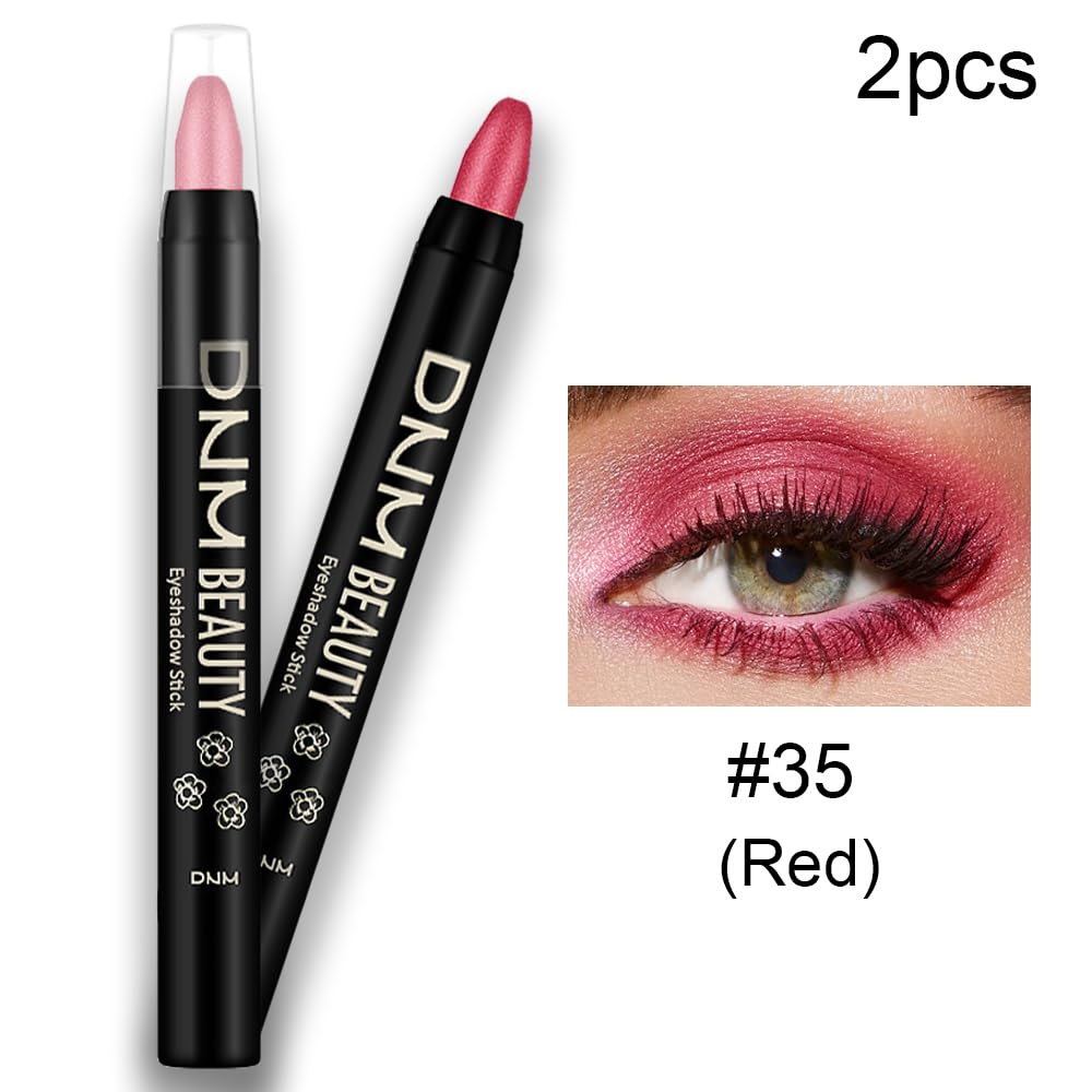 Kaely 2Pcs Cream Eyeshadow Sticks Set For Eyes Waterproof,Red Shimmer Eye Shadow Stick Pencil Pen Bulk Sombras En Crema Para Ojo