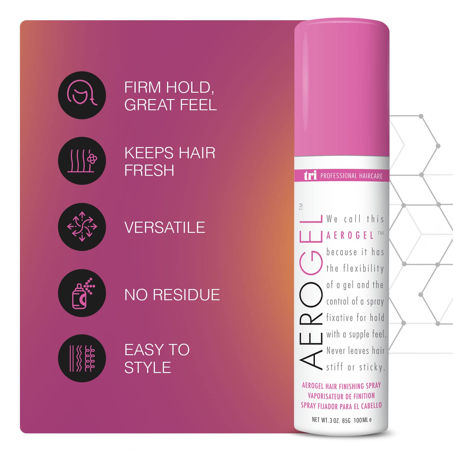Tri Design Aerogel Hairspray - Strong Hold Hair Finishing Spray For Volumizing & Control, Flexible Styling For All Hair Types, N