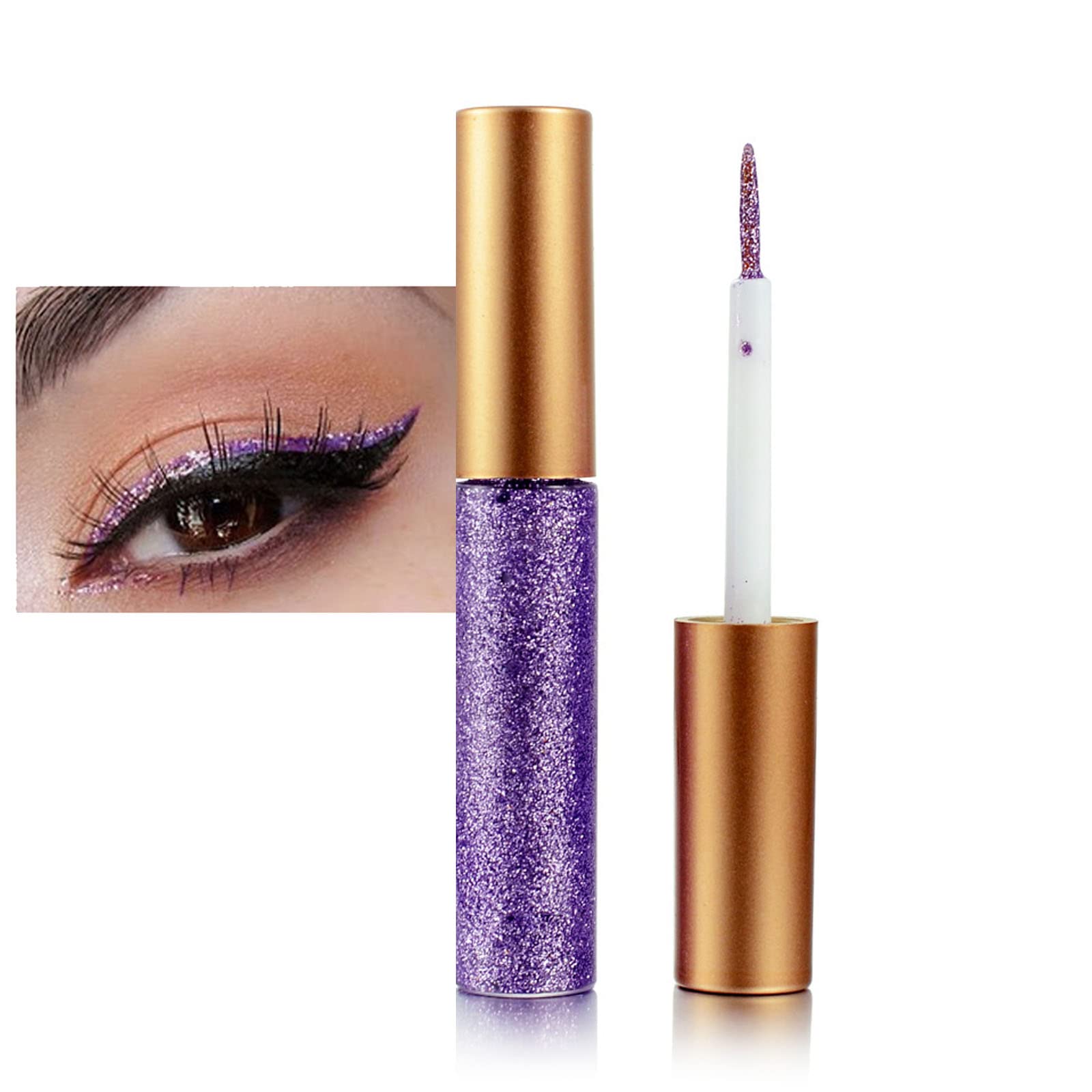 Rosarden Glitter Eyeliner Liquid, Purple Glitter Eyeliner, Long-Lasting Waterproof Quick-Drying Metallic Shimmer Glitter Liner,