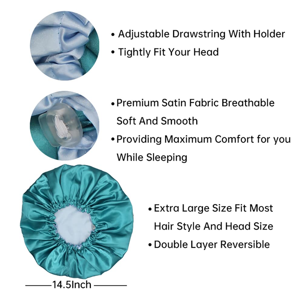 Satin Sleep Cap, Adjustable Satin Cap, Silk Bonnet, Reusable Bath Hair Cap For Night Sleeping Reversible Double Layer 2 Pack (Fu