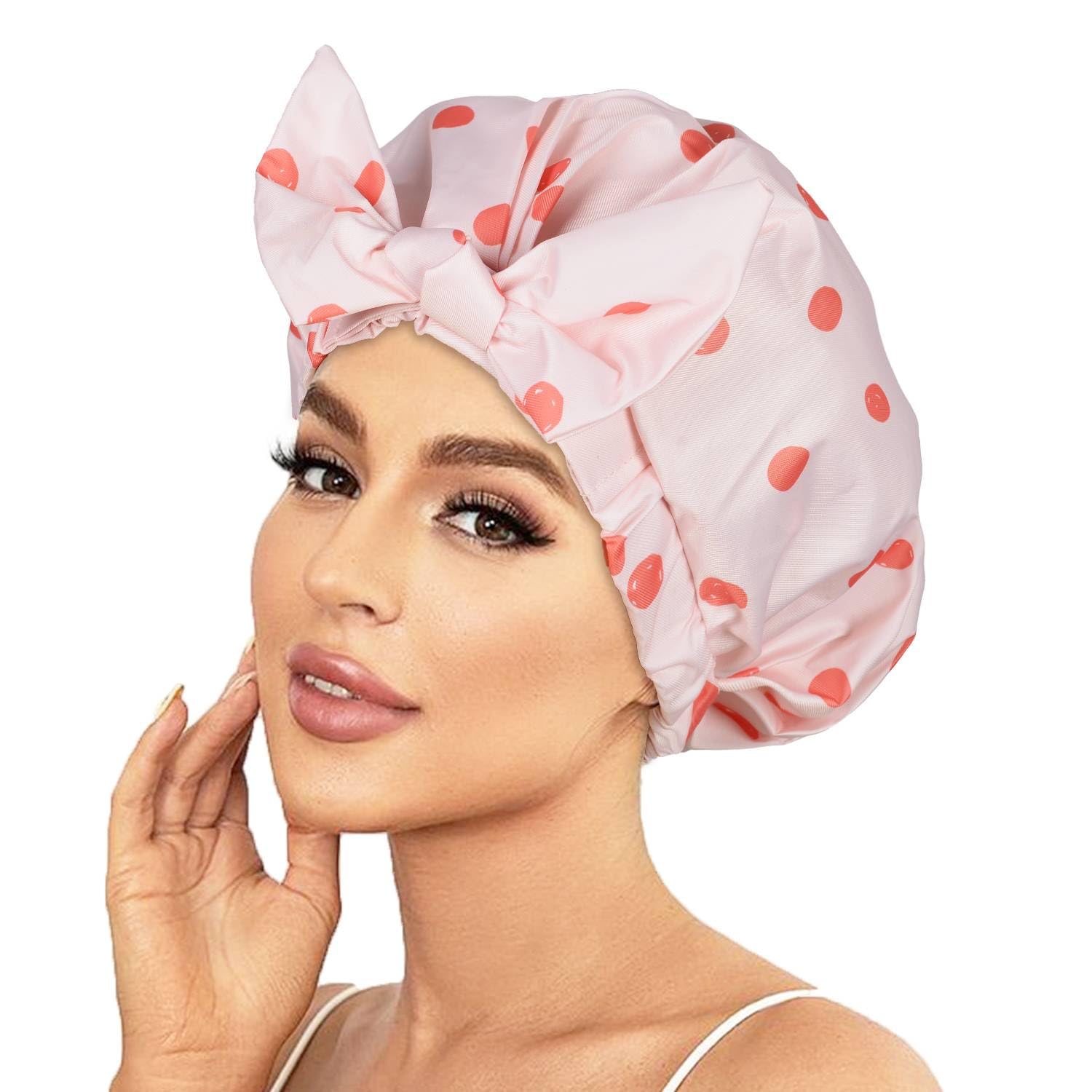 Luvruitaky Shower Cap Luxury Shower Caps For Women Reusable Waterproof Hair Cap For Shower With Adjustable Bowknot Hair Bath Cap