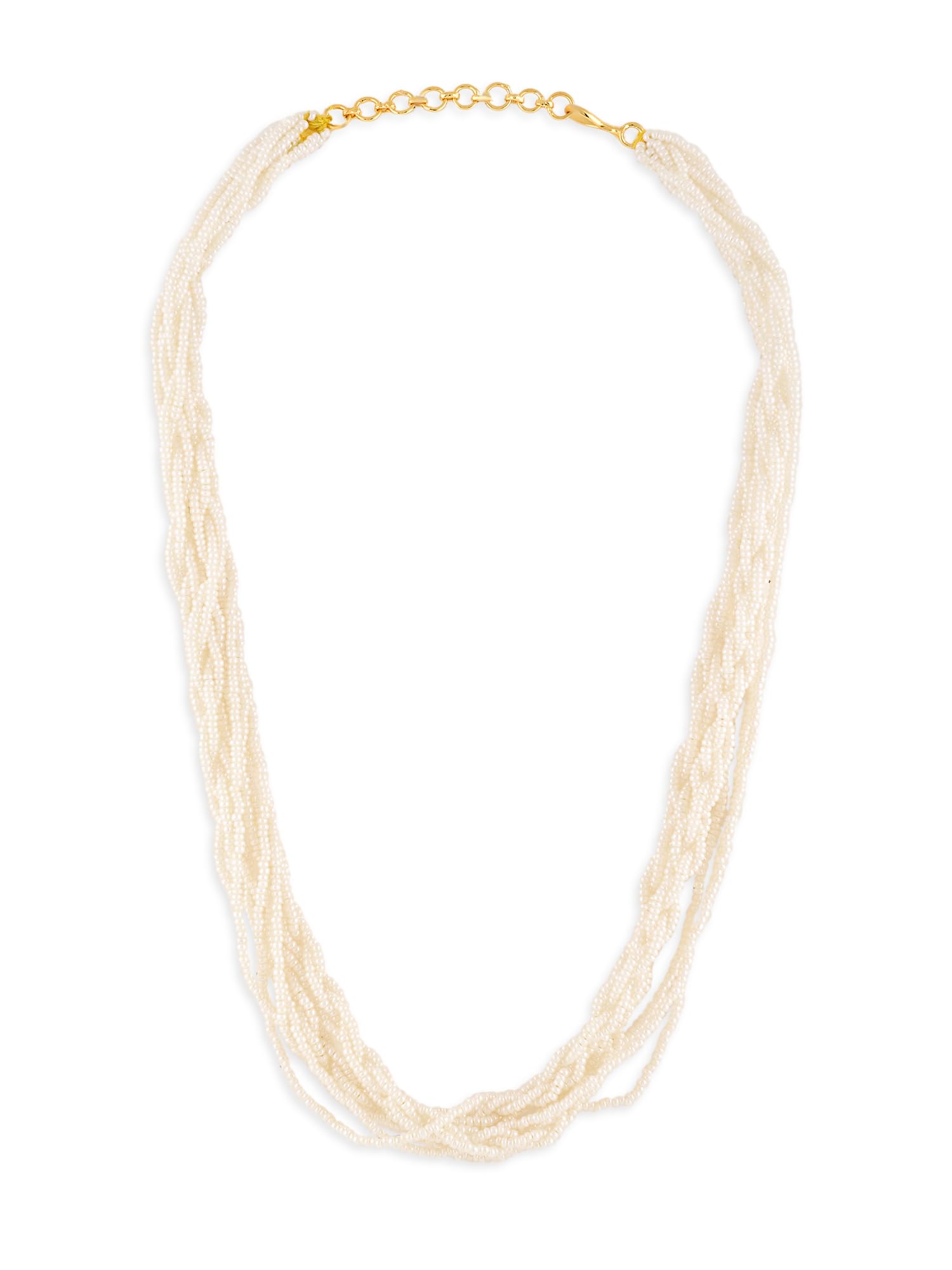 Zaveri Pearls Off White Multistrand Twisted Beads Fusion Wear Necklace For WomenZpfk21885