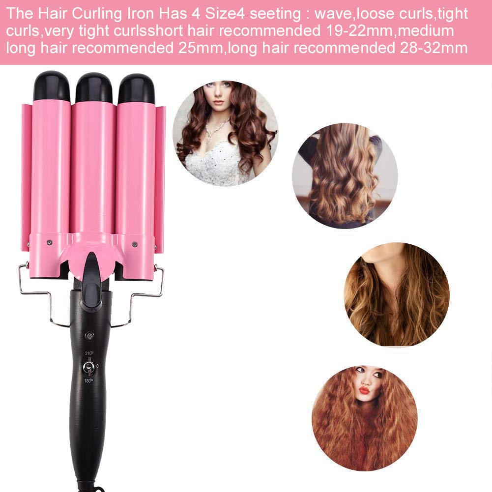 Wavy Hair Curler,Hair Curling Roll Ceramic Iron,Temperature Adjustable Portable 3 Barrels 4 Size Iron Wand Curler Diy Curly Hair