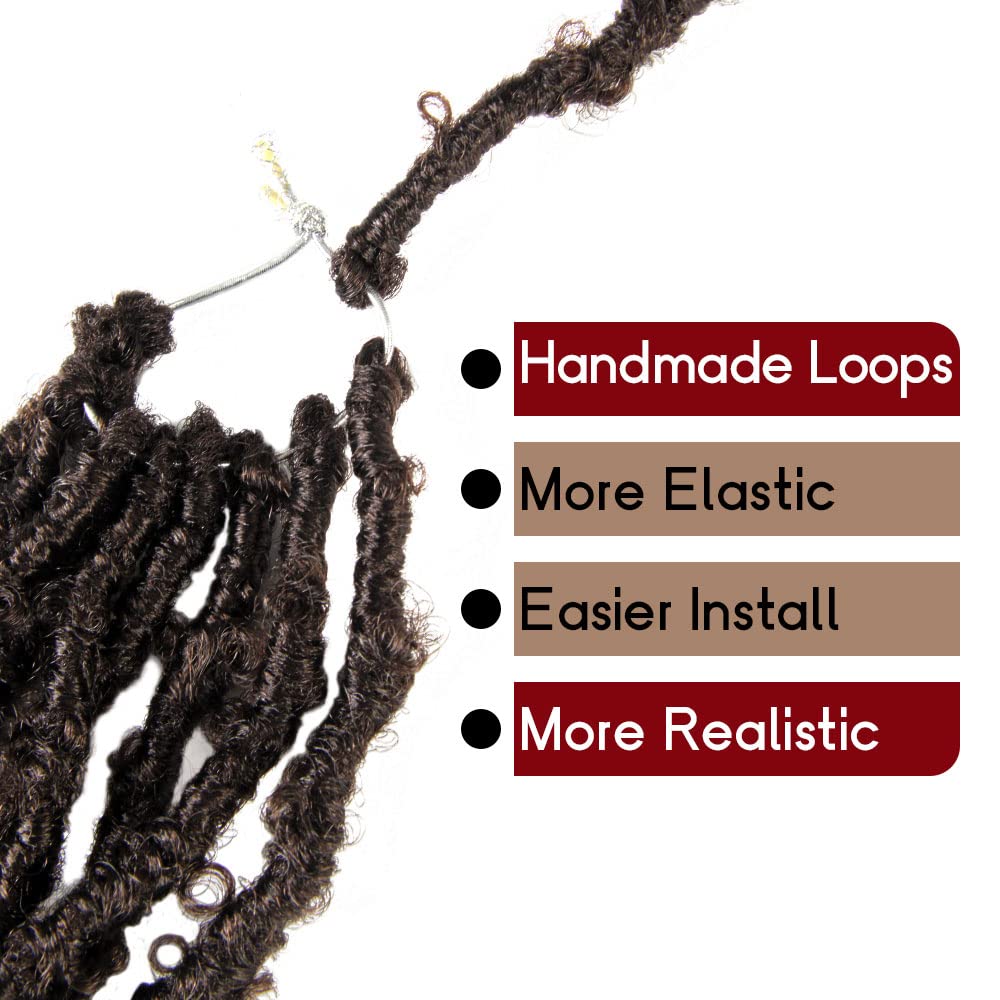 8 Packs Butterfly Locs Crochet Hair 14 Inch Light Weight Butterfly Faux Locs Crochet Hair Short Brown Distressed Butterfly Locs,