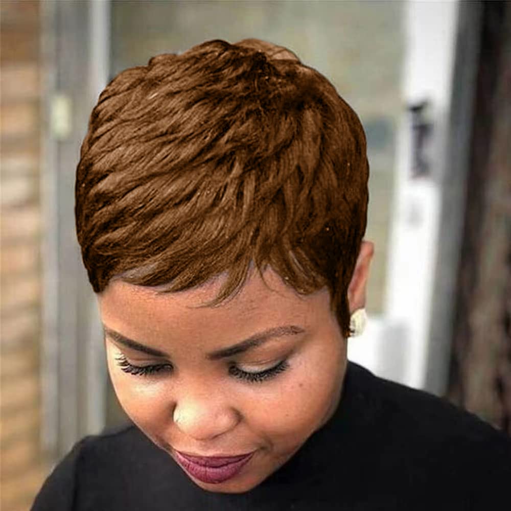 DOcute Brown Short Pixie Wigs for Black Women Auburn Brown Short Wigs for Black Women Short Brown Wig Pixie Cut Wigs for Black W