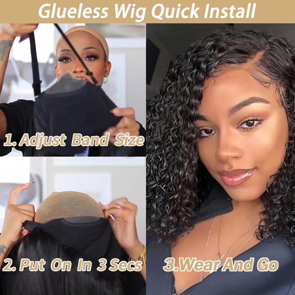 Acquet 13X4 Curly Bob Wig Human Hair Water Wave Hd Lace Front Bob Wigs Curly Human Hair Wig For Women Wet And Wavy Wigs 180% Den