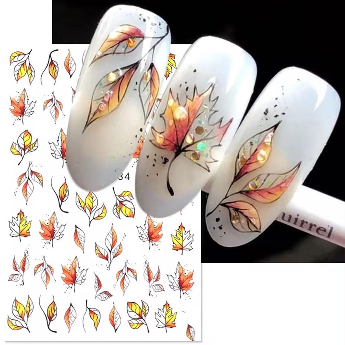 Autumn Maple Leaf Nail Art Stickers Fall Leaf Nail Decals 6Pcs Leaf Plant 3D Self-Adhesive Nail Art Supplies Decals Fall Sticker