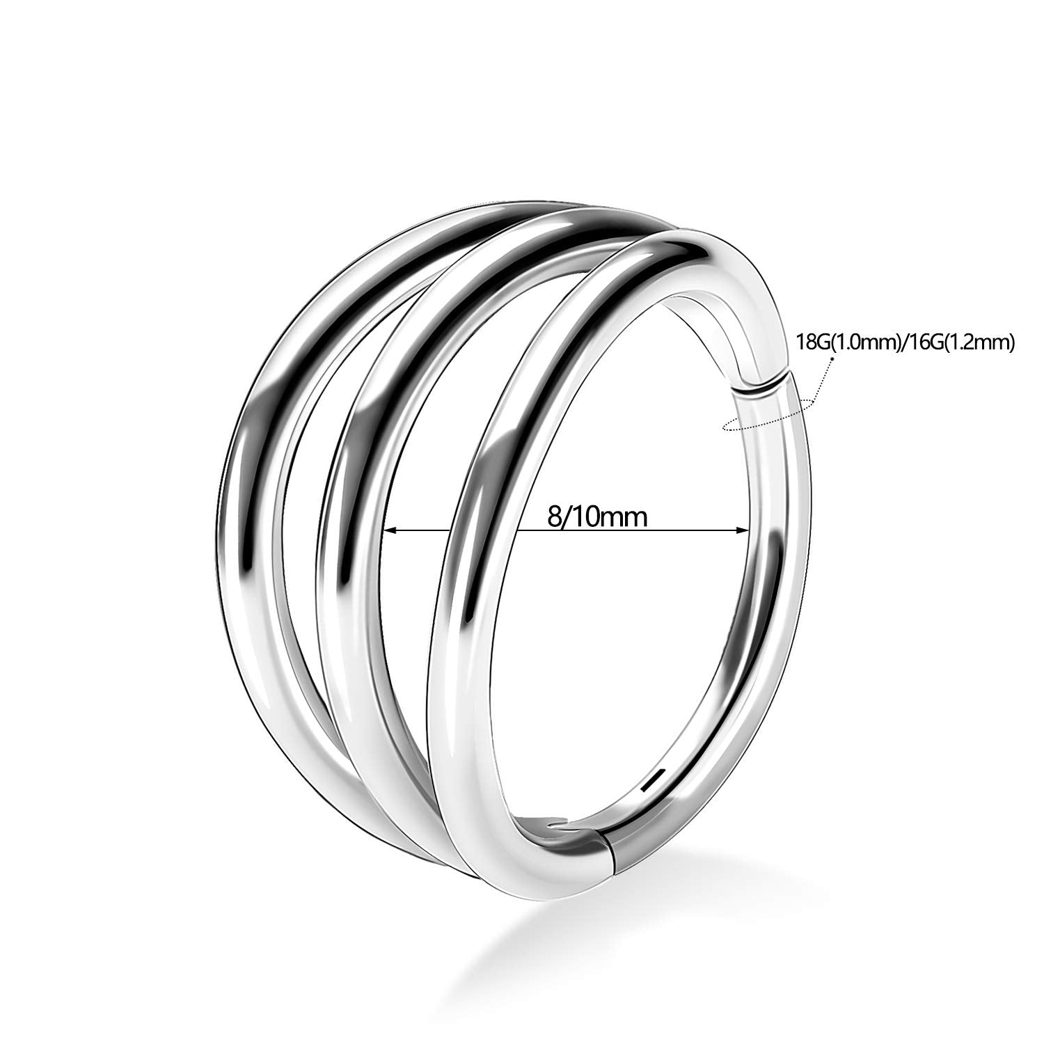 16G Conch Daith Piercing Triple Open Stacked Cartilage Conch Helix Earring Hoop 316L Surgical Steel Septum Nose Rings 8mm Lobe E