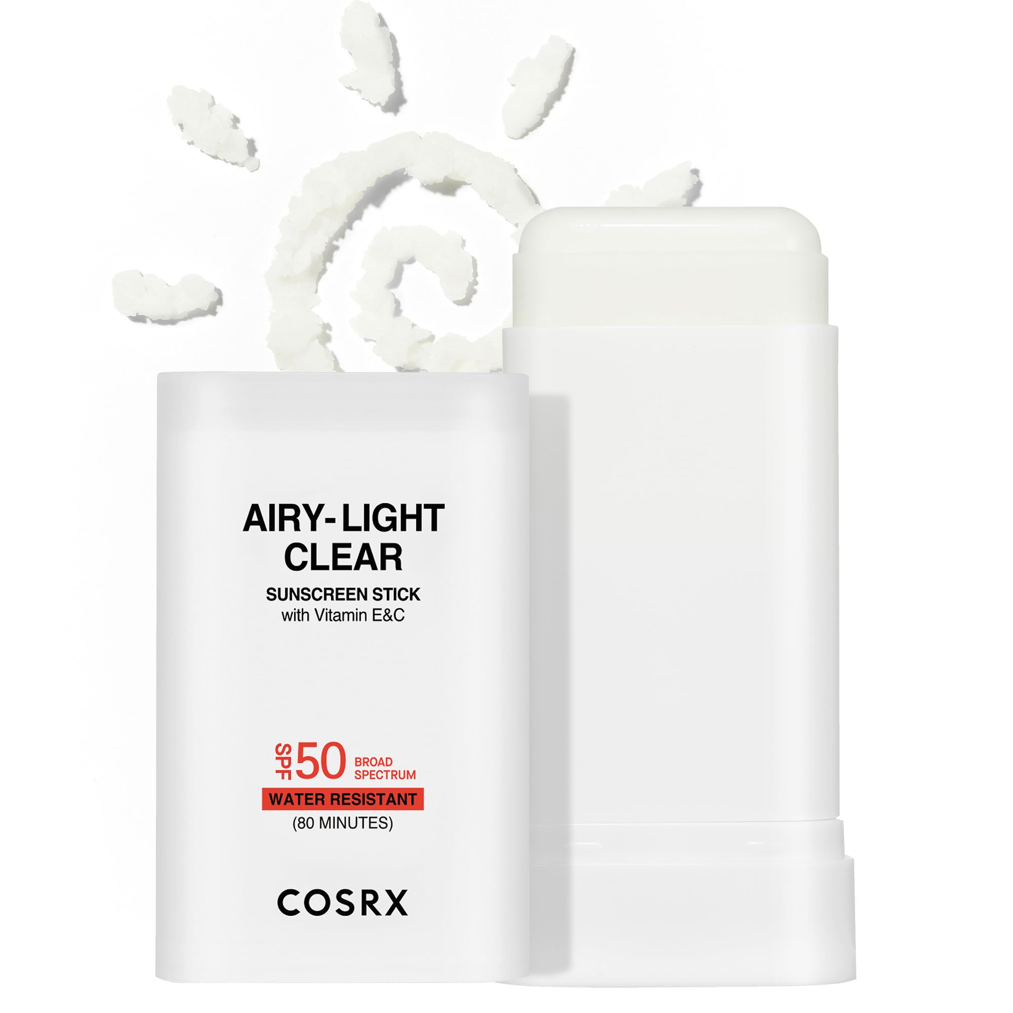 COSRX Airy-Light Clear Sunscreen Stick with Vitamin E & C SPF 50, 0.67 oz, 19g, Lightweight, Travel Essentials, Summer Essential