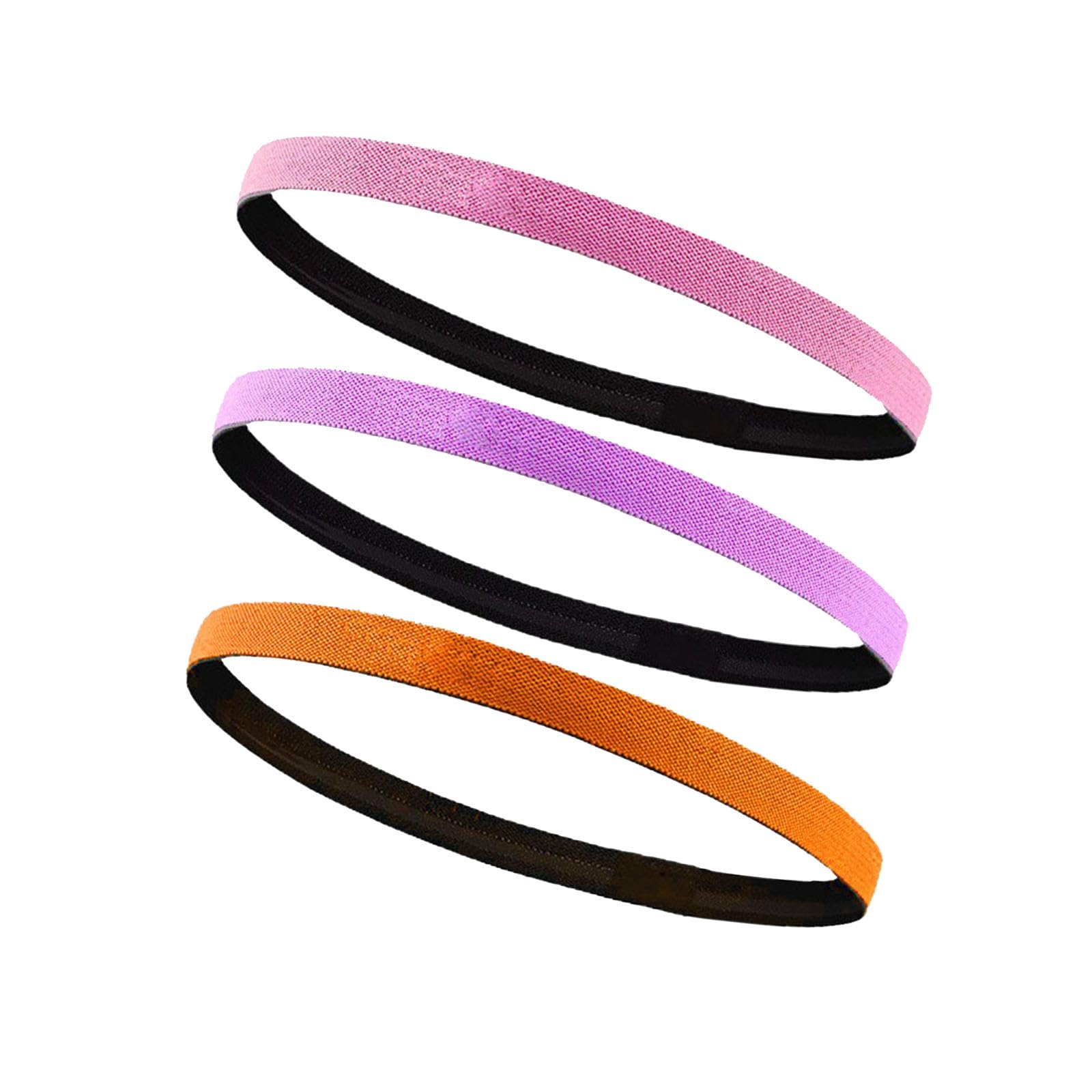ATORSE?3Pcs Elastic Sport Headbands Non Slip Hair Bands for Workout Football Soccer Pink Purple Orange