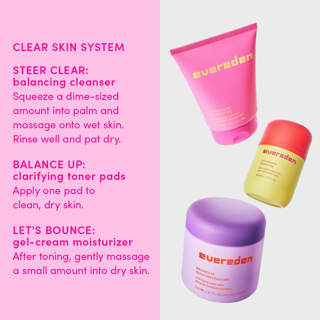 Evereden Pre-Teen Collection: Triple Green Tea Steer Clear Balancing Jelly Cleanser Pre Teen Face Wash, Let'S Bounce Gel-Cream T