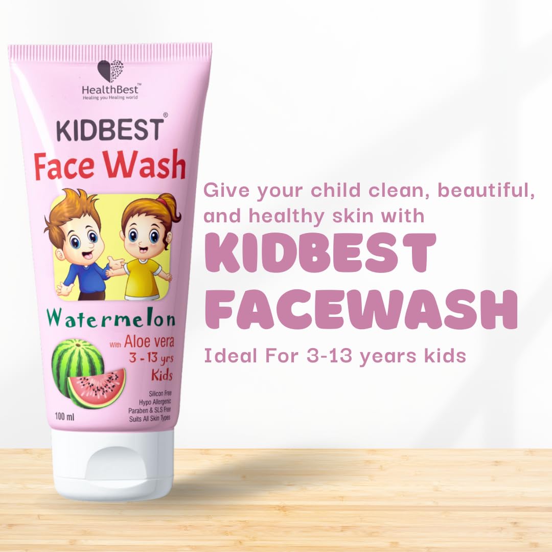 Healthbest Kids Multivitamin Face Wash - Natural, Non-Toxic 100Ml, Organic Watermelon For Normal, Gentle Sensitive & Dry Skin Ty