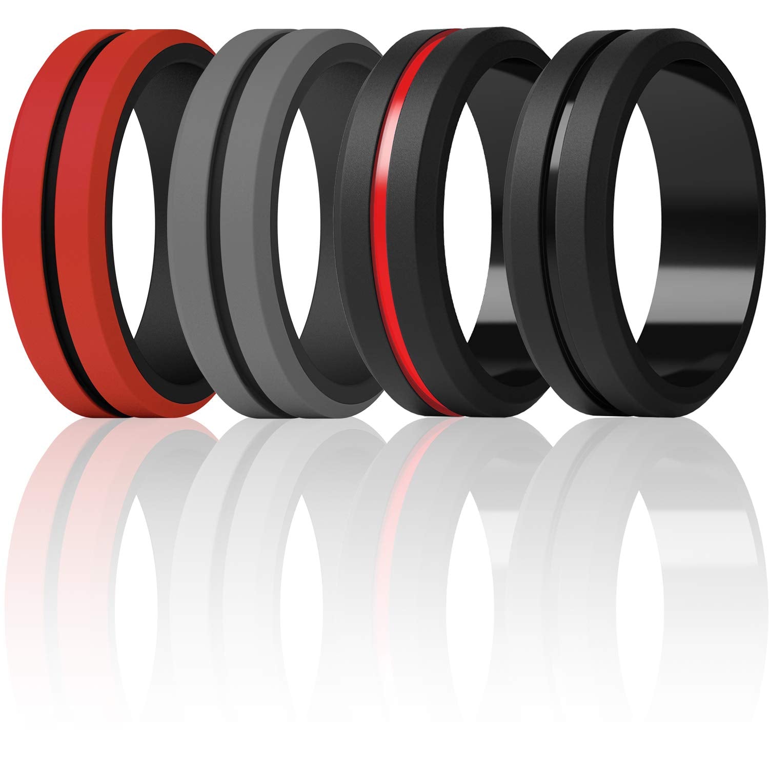 ThunderFit Silicone Wedding Rings for Men, Brushed Top Middle Engraved Line Rubber Engagement Bands 8.2mm Wide 2.5mm Thick - 1/4