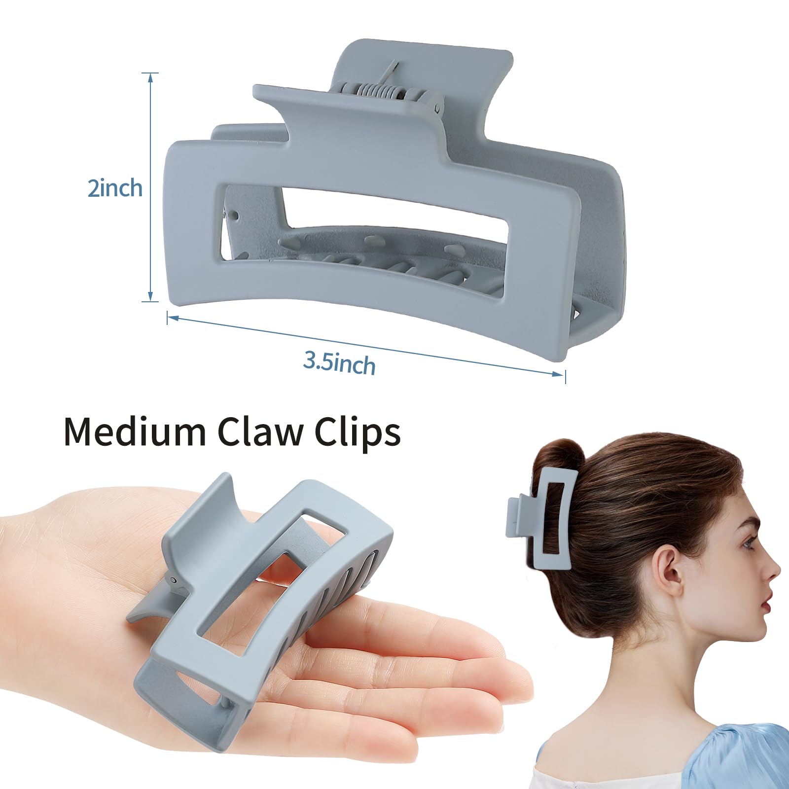 Sisiaipu 3.5 Inch Medium Hair Claw Clips 6 Pack Brown Blue Hair Clips for Women Square Claw Clips Rectangle Clips for Hair Banan