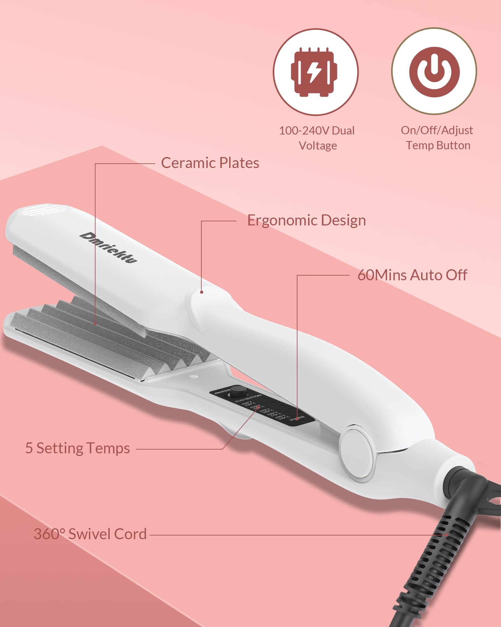 Hair Crimper for Women, Dmriektu Crimping Iron for Volumizing Fluffy Hairstyle, Crimper Hair Iron with Ceramic Hair Styling Tool