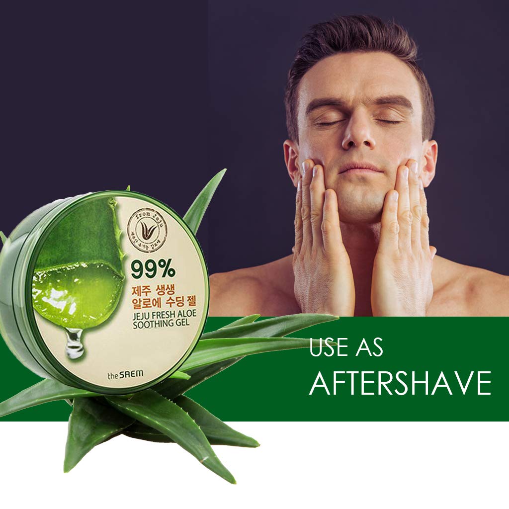 [the SAEM] Jeju Fresh Aloe Soothing Gel 10.1 fl. oz. (300ml) - 99% Aloe Vera, Hydrates & Dry, Itchy & irritated Skin